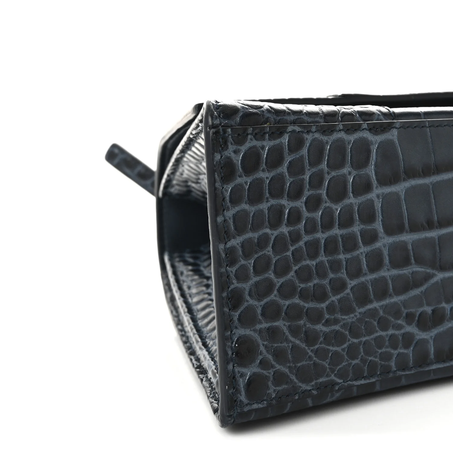 Shiny Calfskin Crocodile Embossed Medium Hourglass Top Handle Bag Denim Blue - Image 8