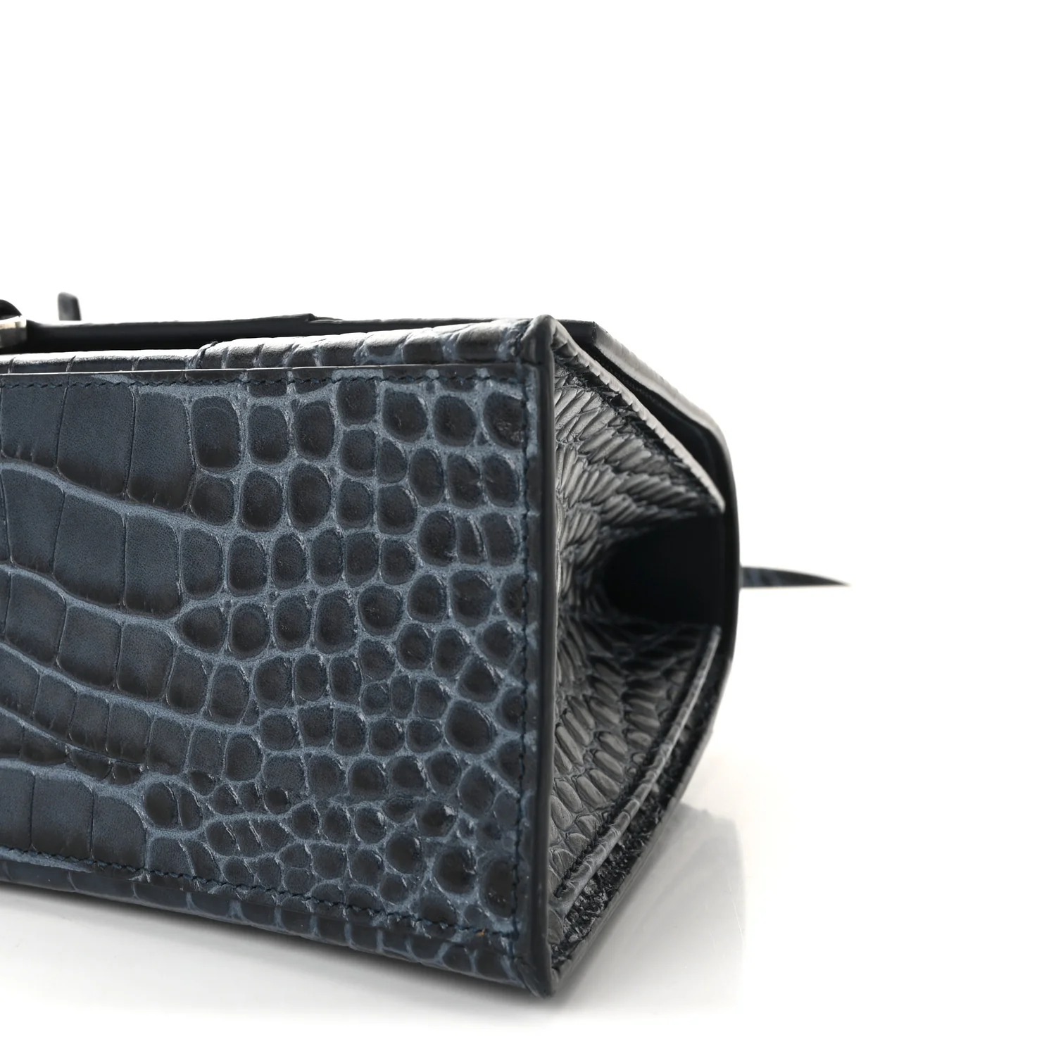 Shiny Calfskin Crocodile Embossed Medium Hourglass Top Handle Bag Denim Blue - Image 9