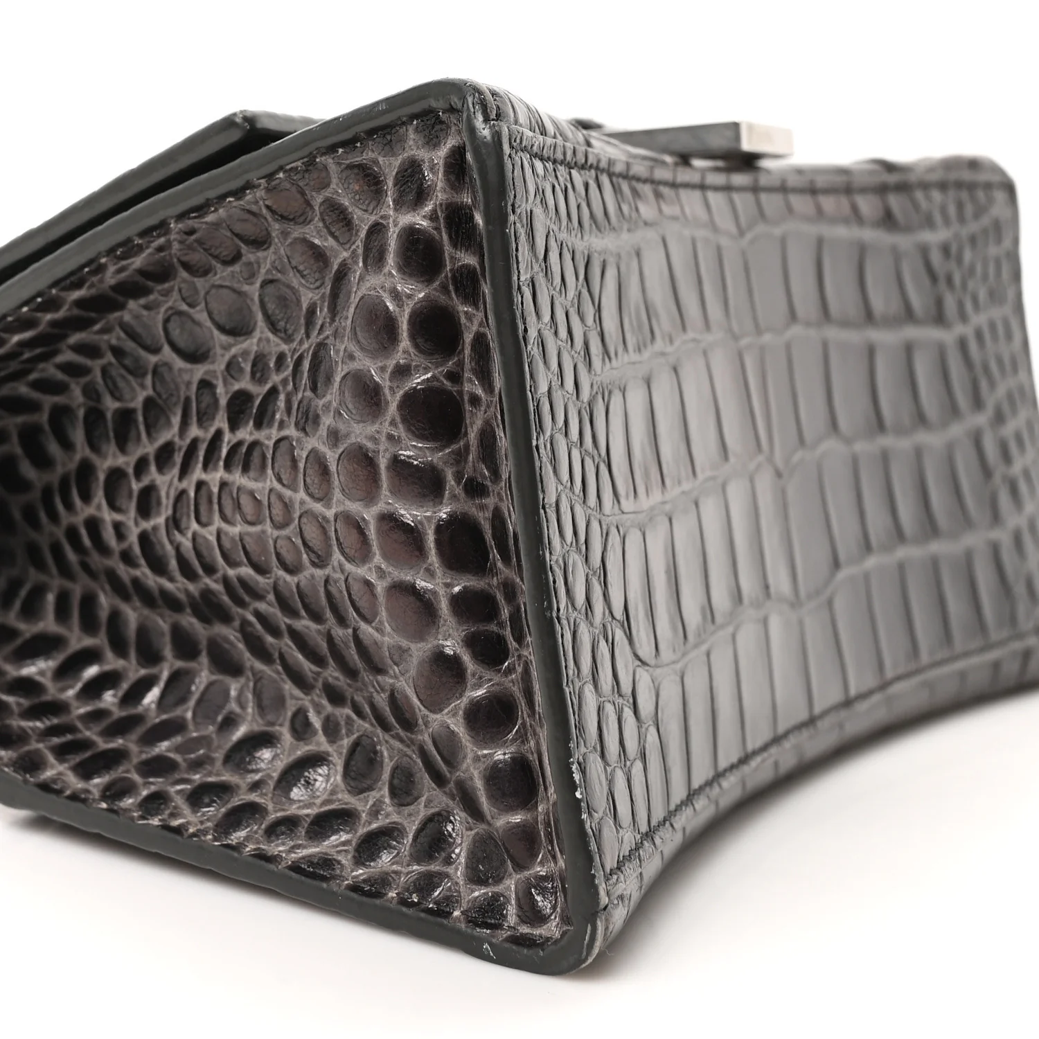 Shiny Calfskin Crocodile Embossed Small Hourglass Top Handle Bag Dark Grey - Image 8