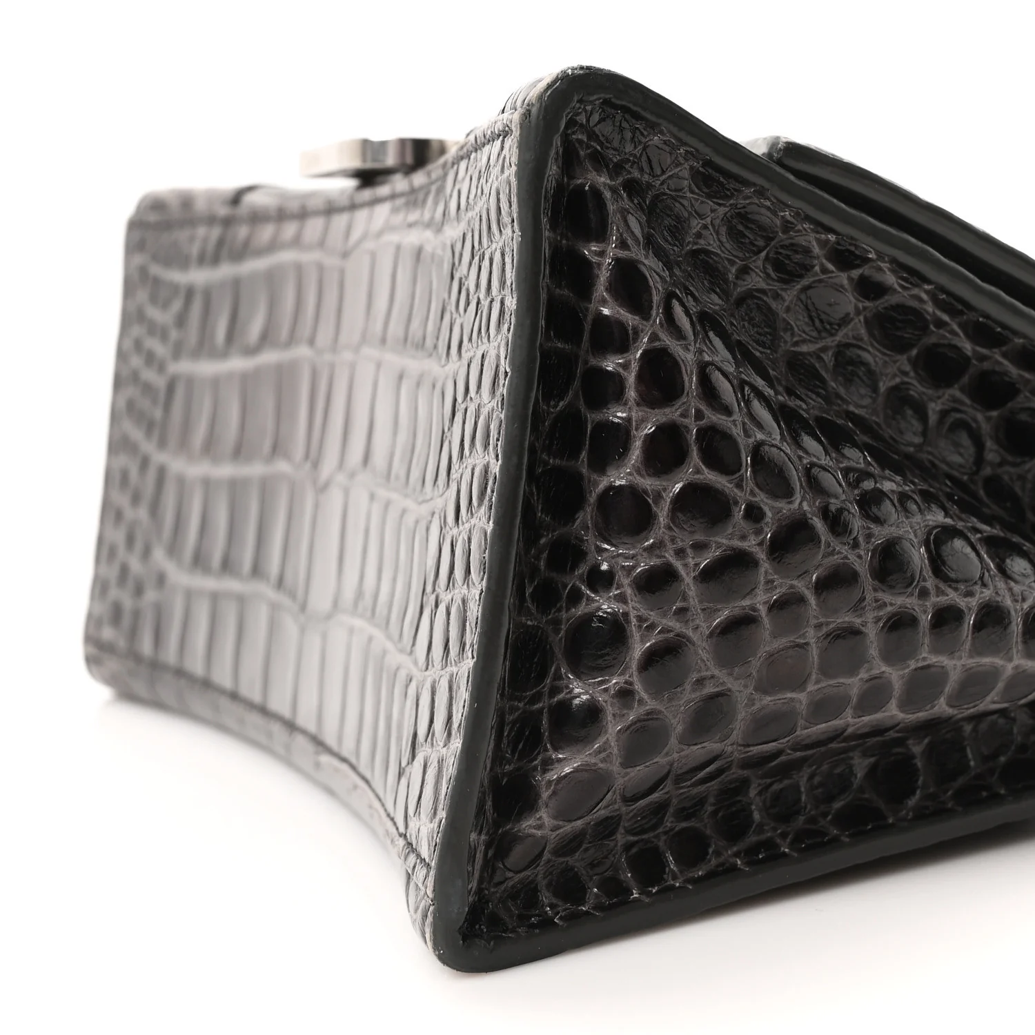 Shiny Calfskin Crocodile Embossed Small Hourglass Top Handle Bag Dark Grey - Image 9