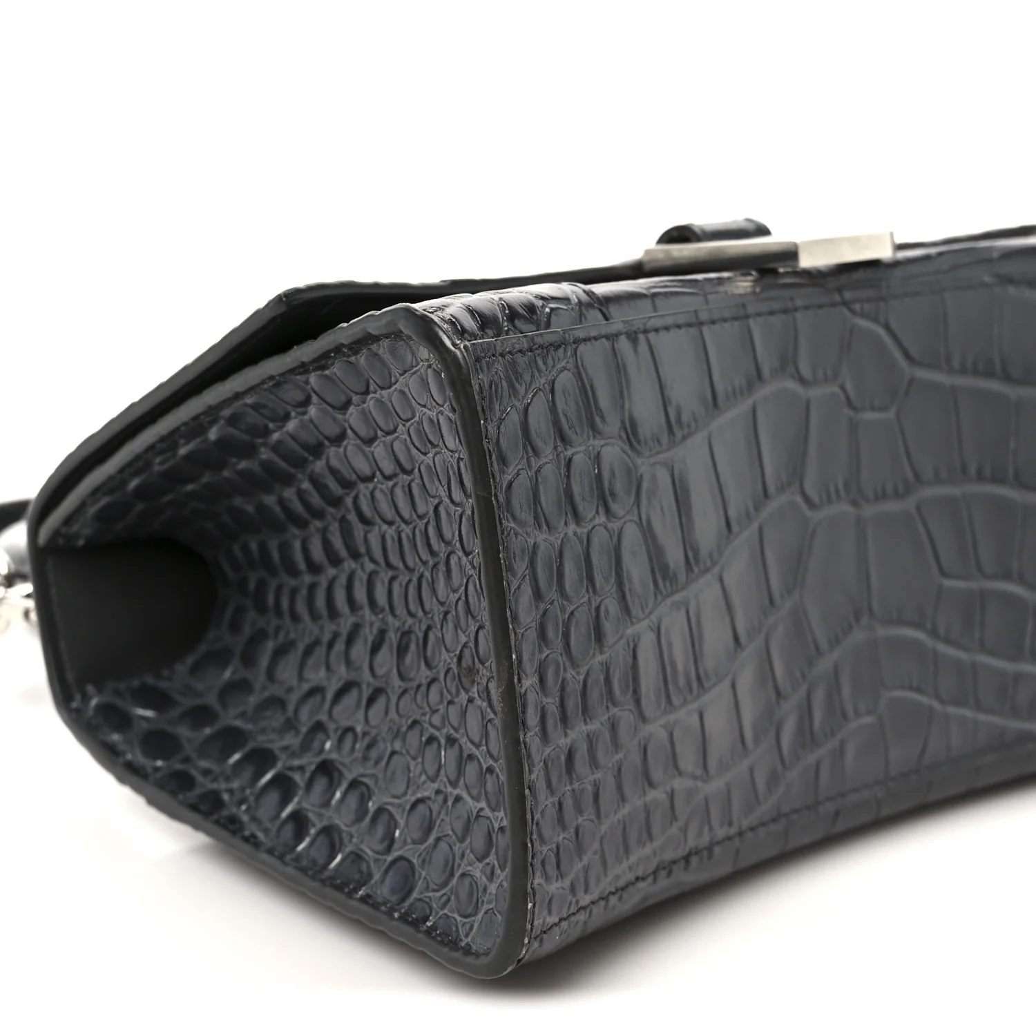 Shiny Calfskin Crocodile Embossed Small Hourglass Top Handle Bag Dark Grey - Image 10
