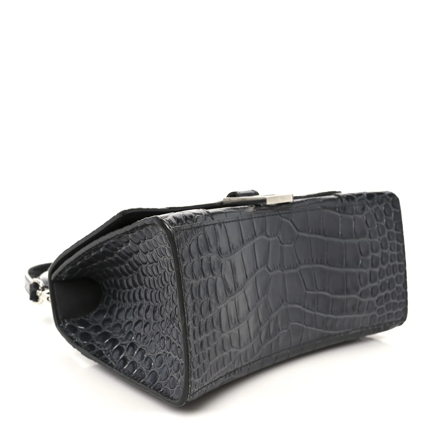 Shiny Calfskin Crocodile Embossed Small Hourglass Top Handle Bag Dark Grey - Image 4