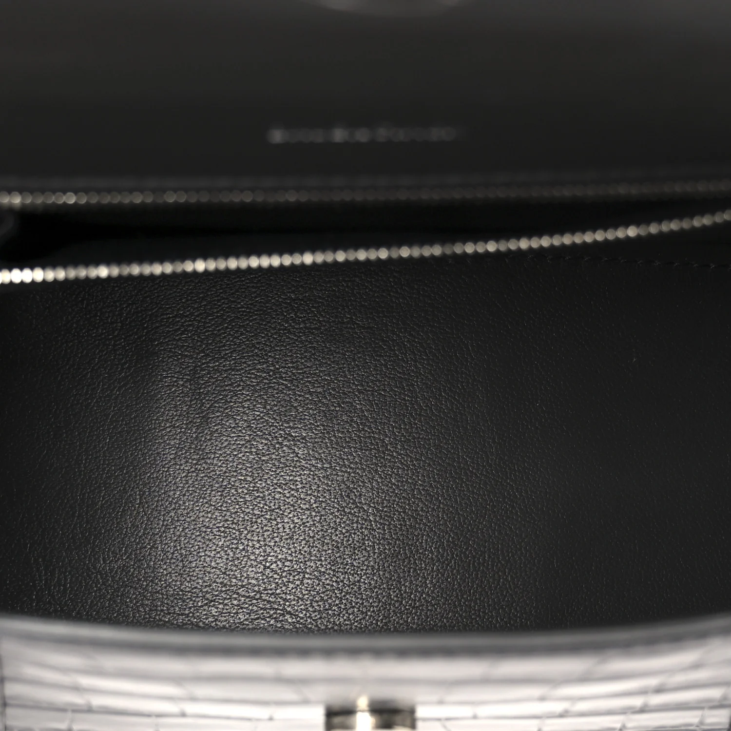 Shiny Calfskin Crocodile Embossed Small Hourglass Top Handle Bag Dark Grey - Image 5