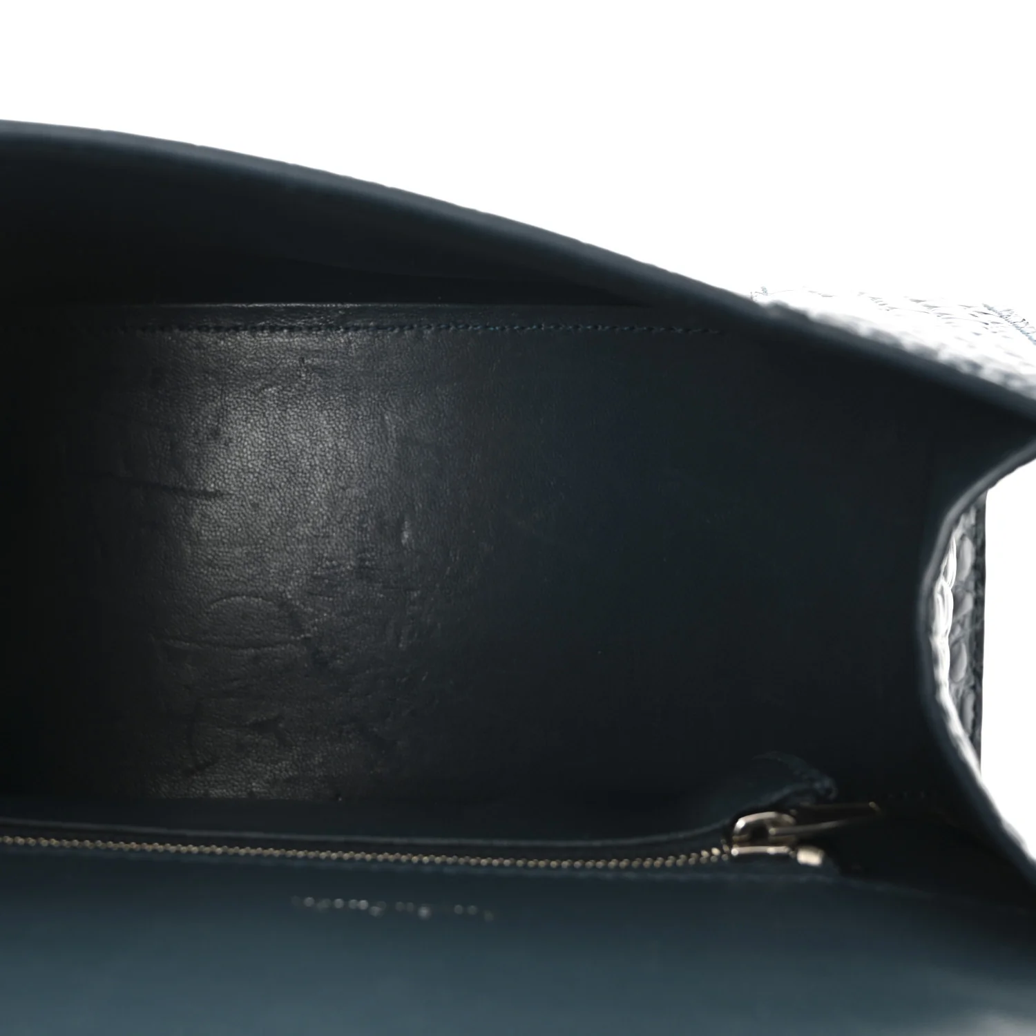 Shiny Calfskin Crocodile Embossed Small Hourglass Top Handle Bag Dark Petrol Blue - Image 5
