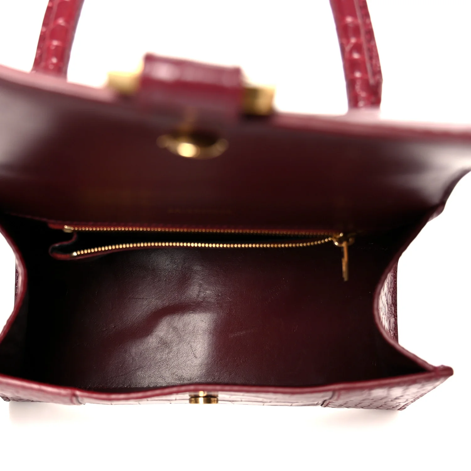 Shiny Calfskin Crocodile Embossed Small Hourglass Top Handle Bag Dark Red - Image 5