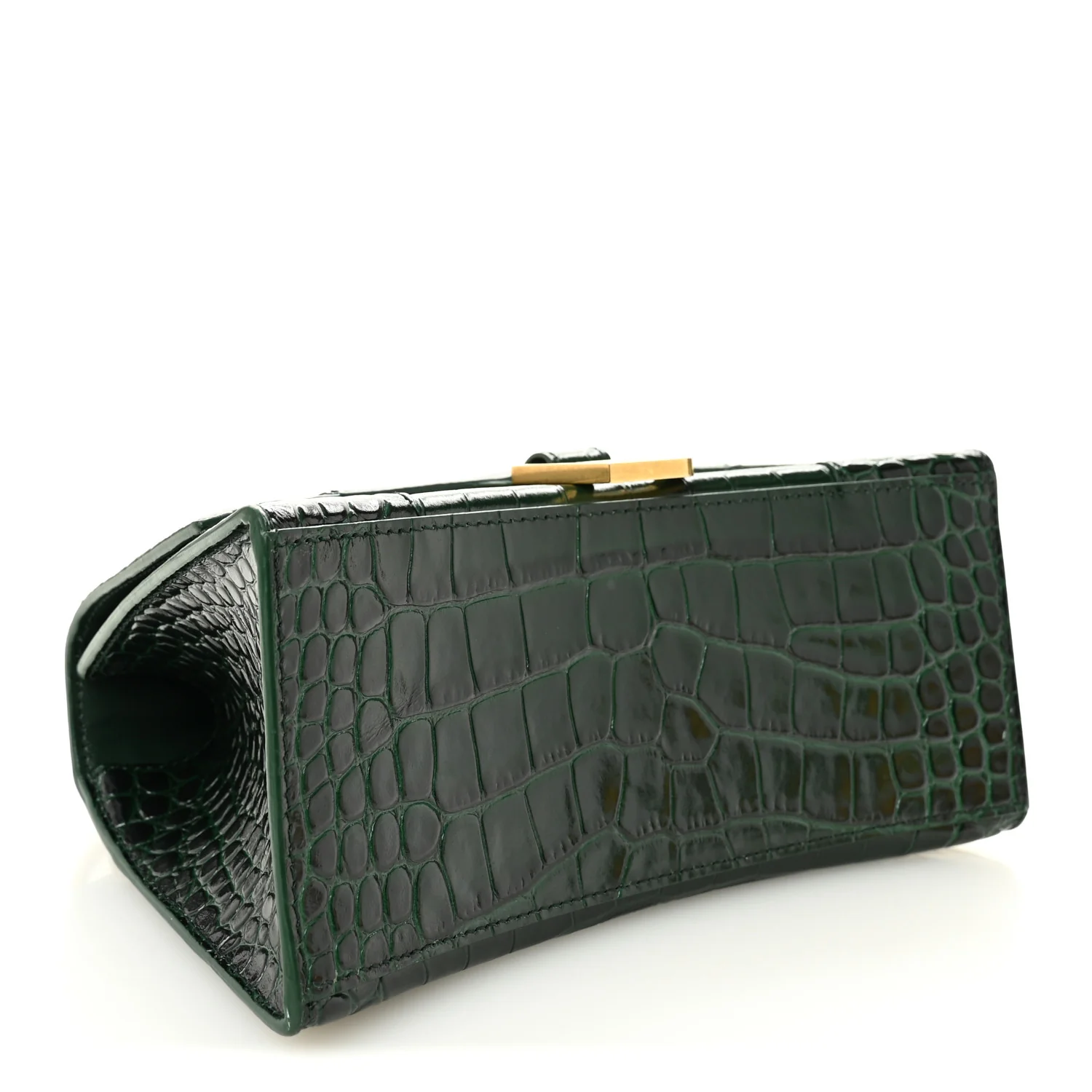 Shiny Calfskin Crocodile Embossed Small Hourglass Top Handle Bag Forest Green - Image 4
