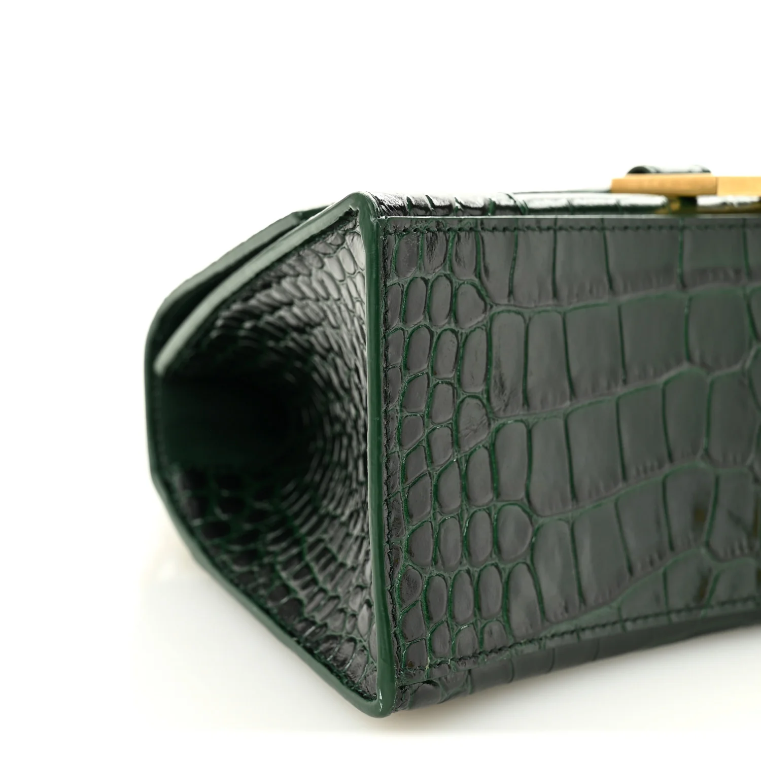 Shiny Calfskin Crocodile Embossed Small Hourglass Top Handle Bag Forest Green - Image 8