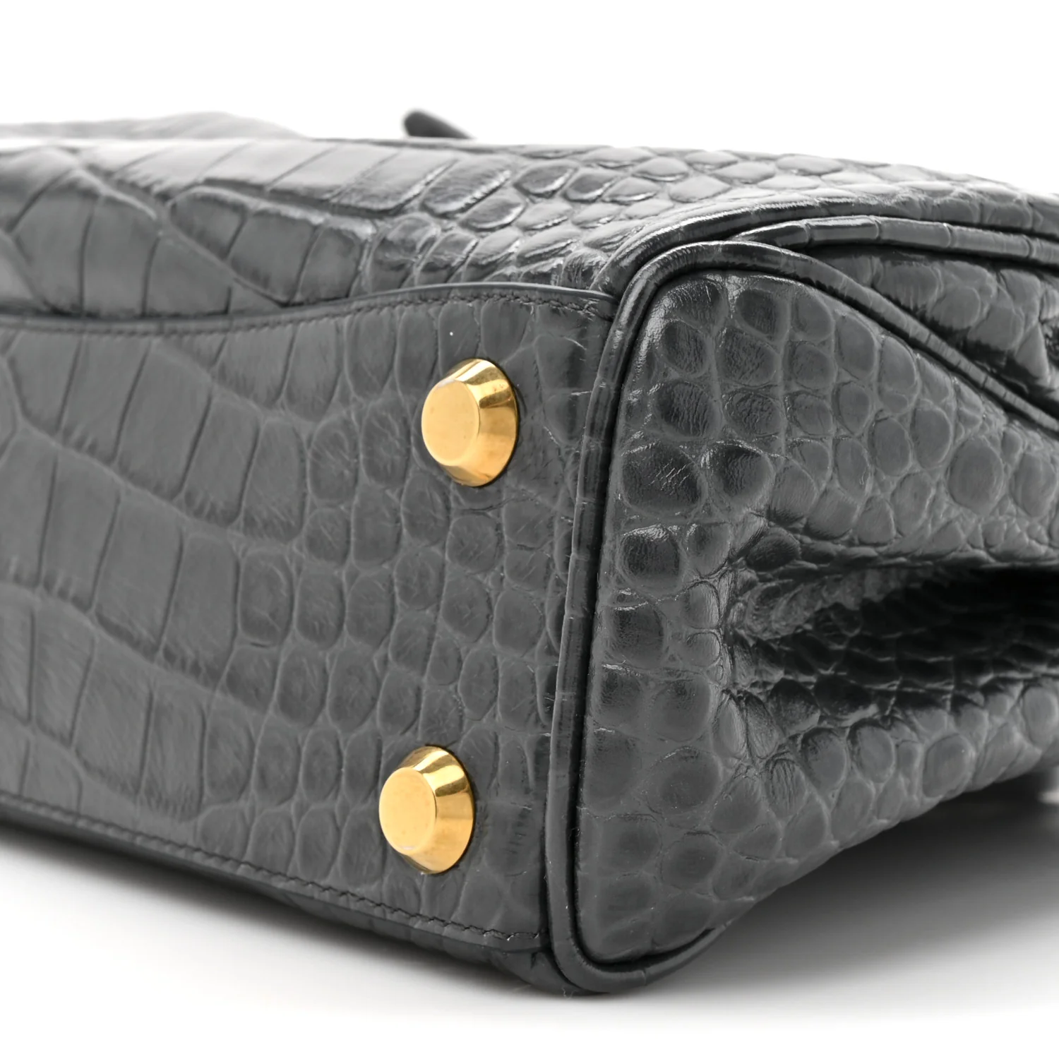 Shiny Calfskin Crocodile Embossed Small Rodeo Top Handle Handbag Grey - Image 10