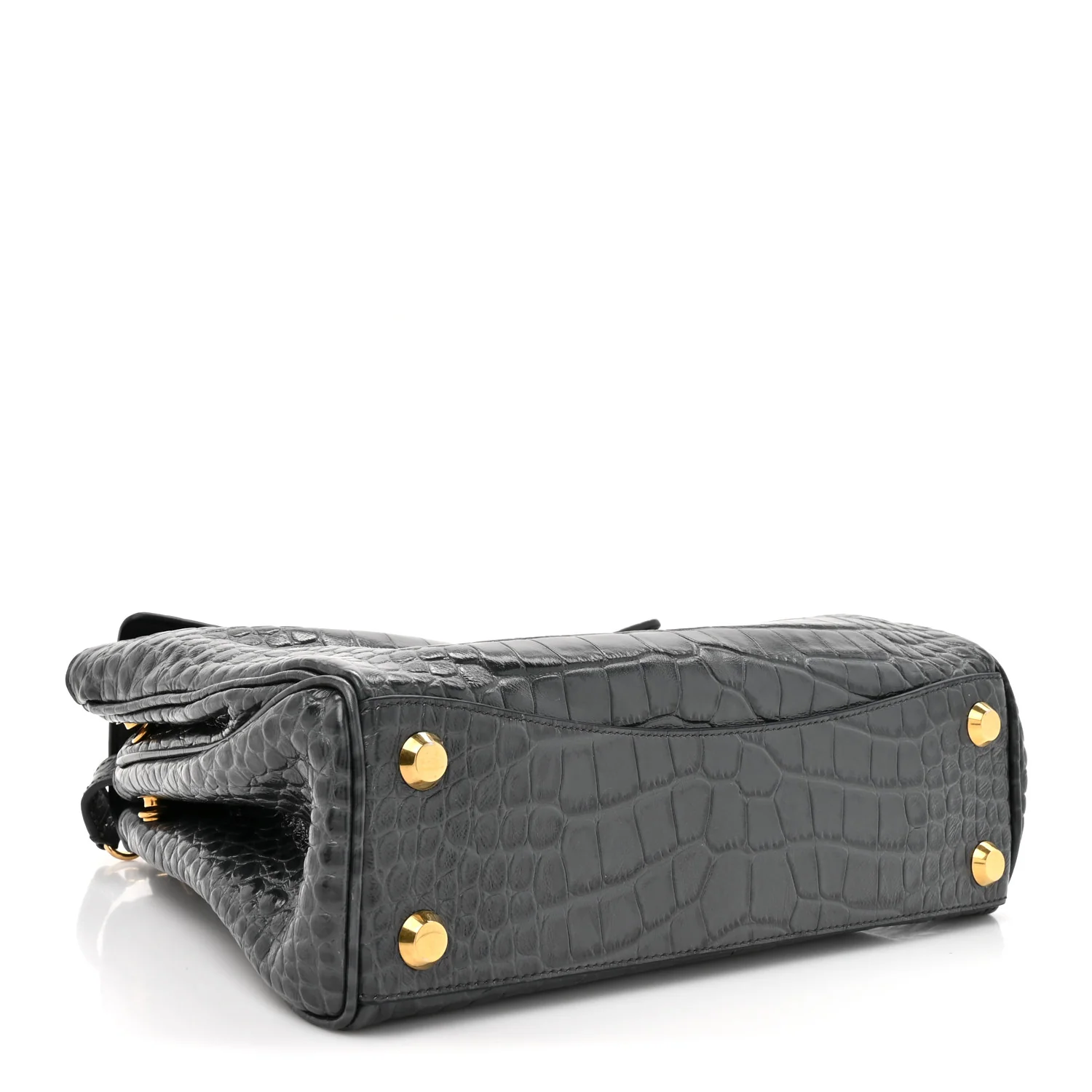 Shiny Calfskin Crocodile Embossed Small Rodeo Top Handle Handbag Grey - Image 4
