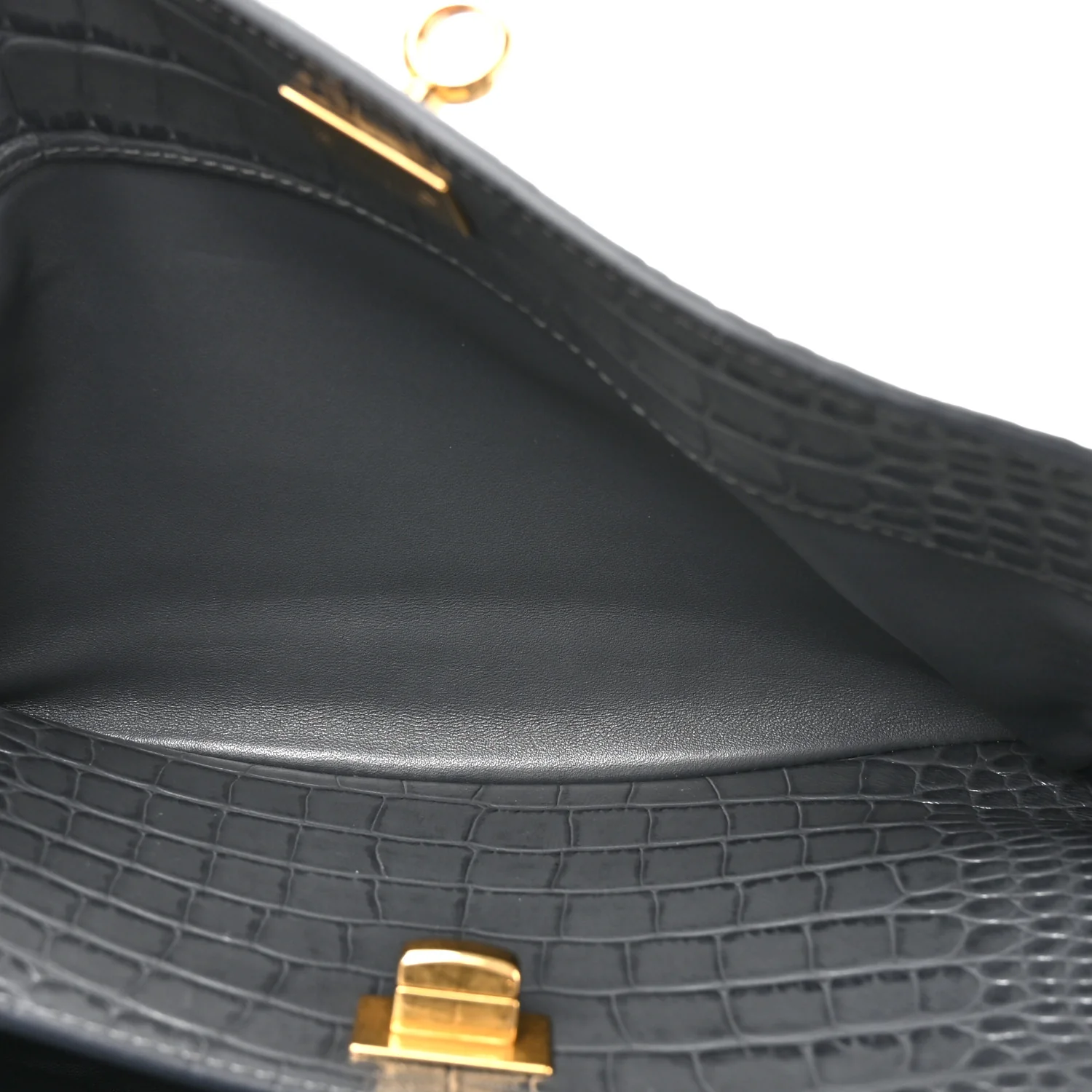 Shiny Calfskin Crocodile Embossed Small Rodeo Top Handle Handbag Grey - Image 5