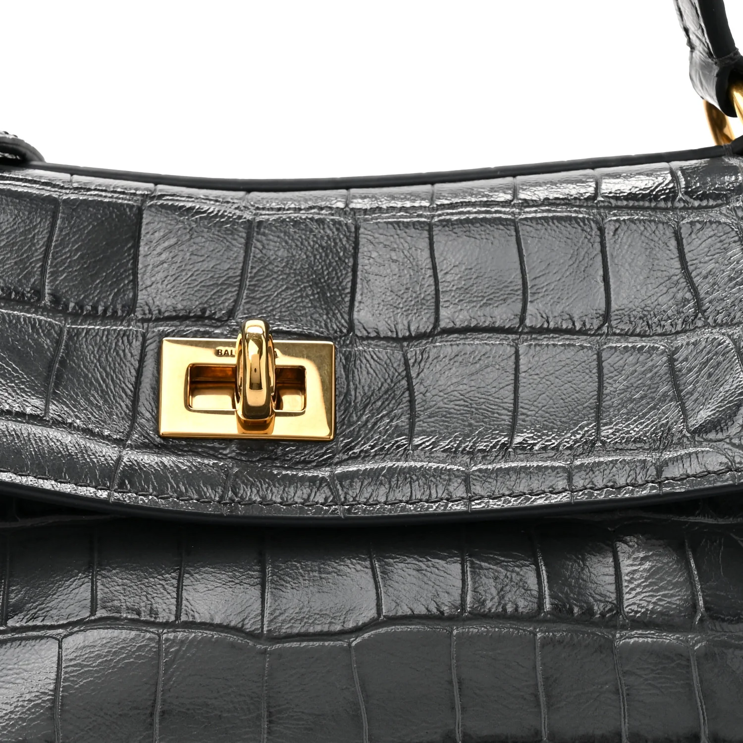 Shiny Calfskin Crocodile Embossed Small Rodeo Top Handle Handbag Grey - Image 9