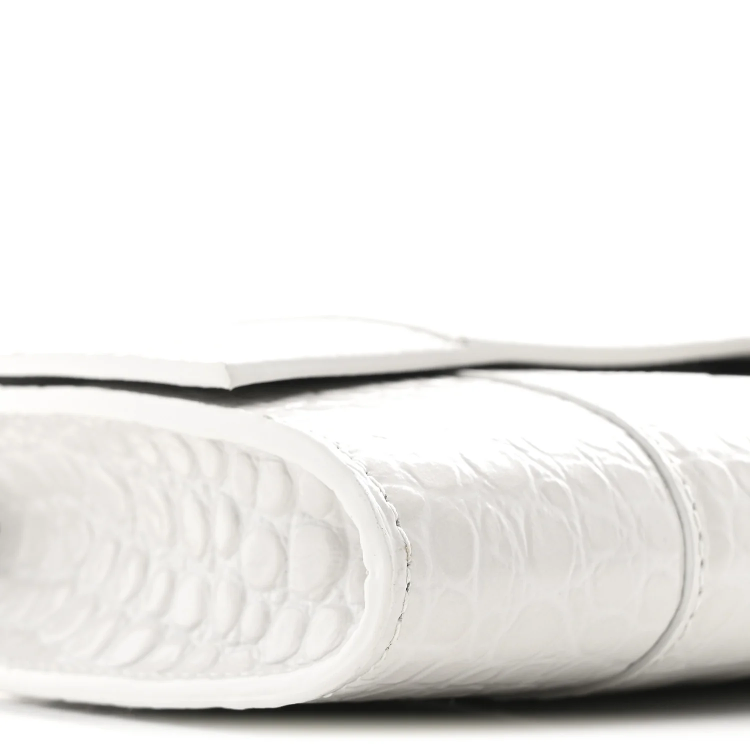 Shiny Calfskin Crocodile Embossed Top Handle Hourglass Clutch White - Image 8