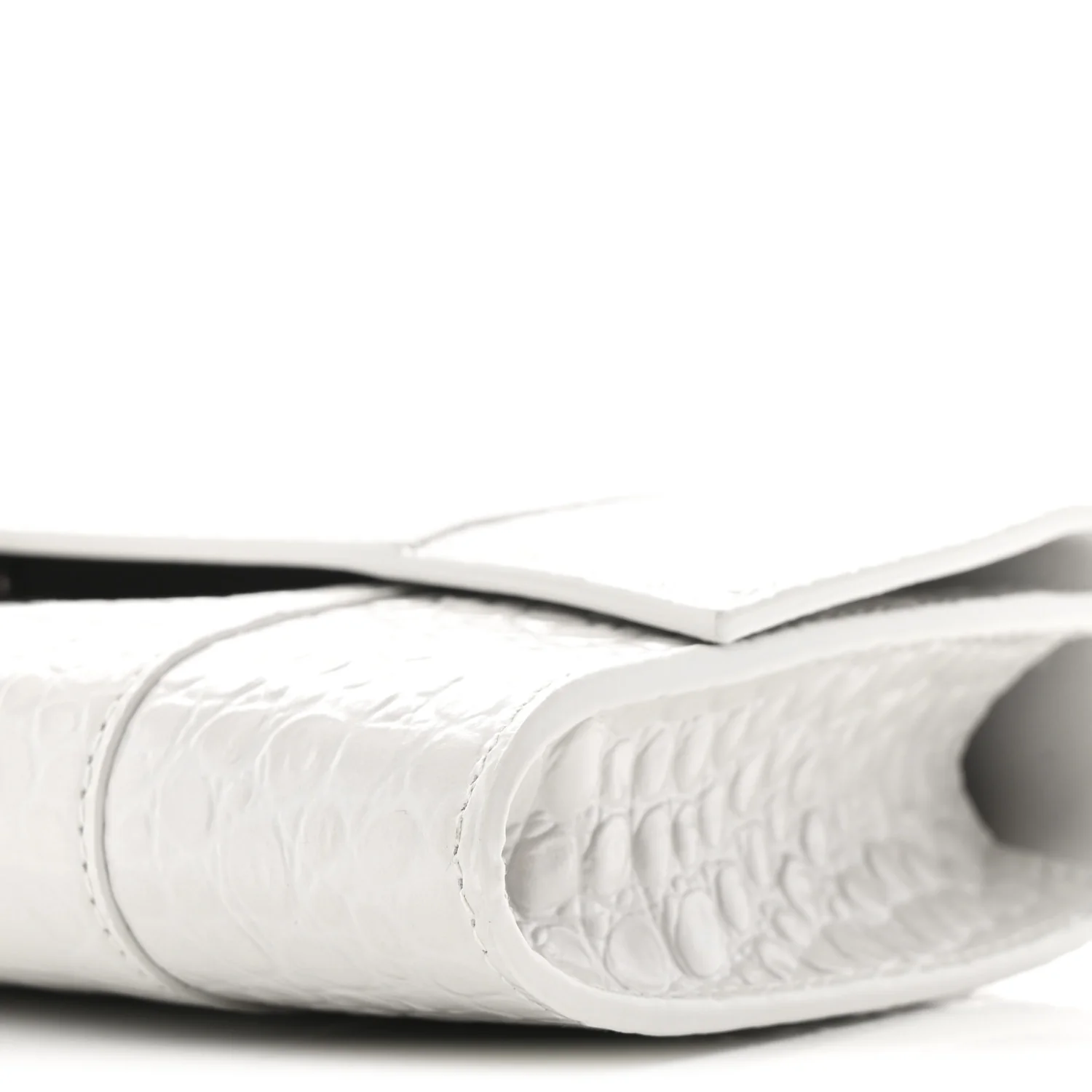 Shiny Calfskin Crocodile Embossed Top Handle Hourglass Clutch White - Image 9