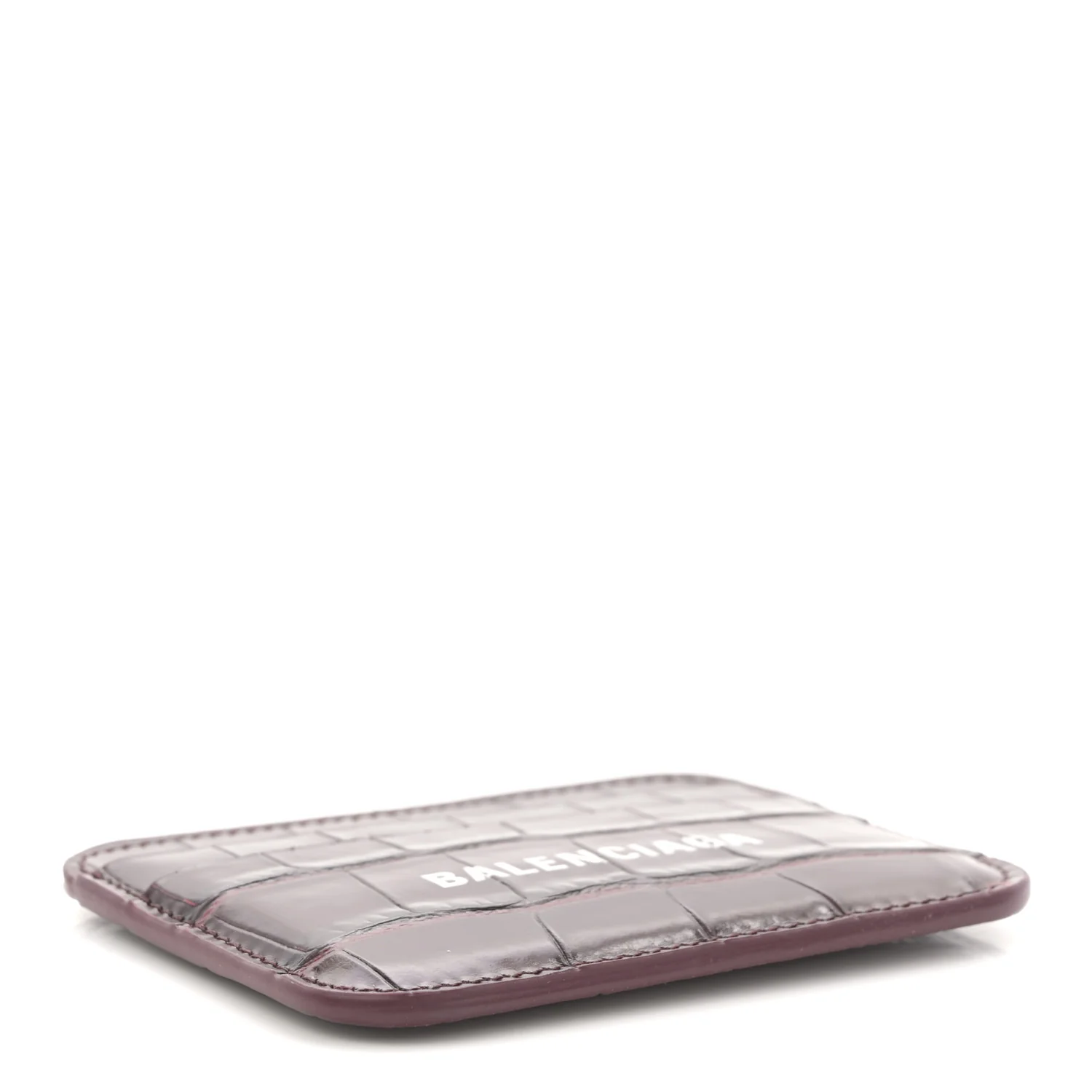 Shiny Calfskin Logo Crocodile Embossed Cash Rounded Card Holder Dark Red - Image 4
