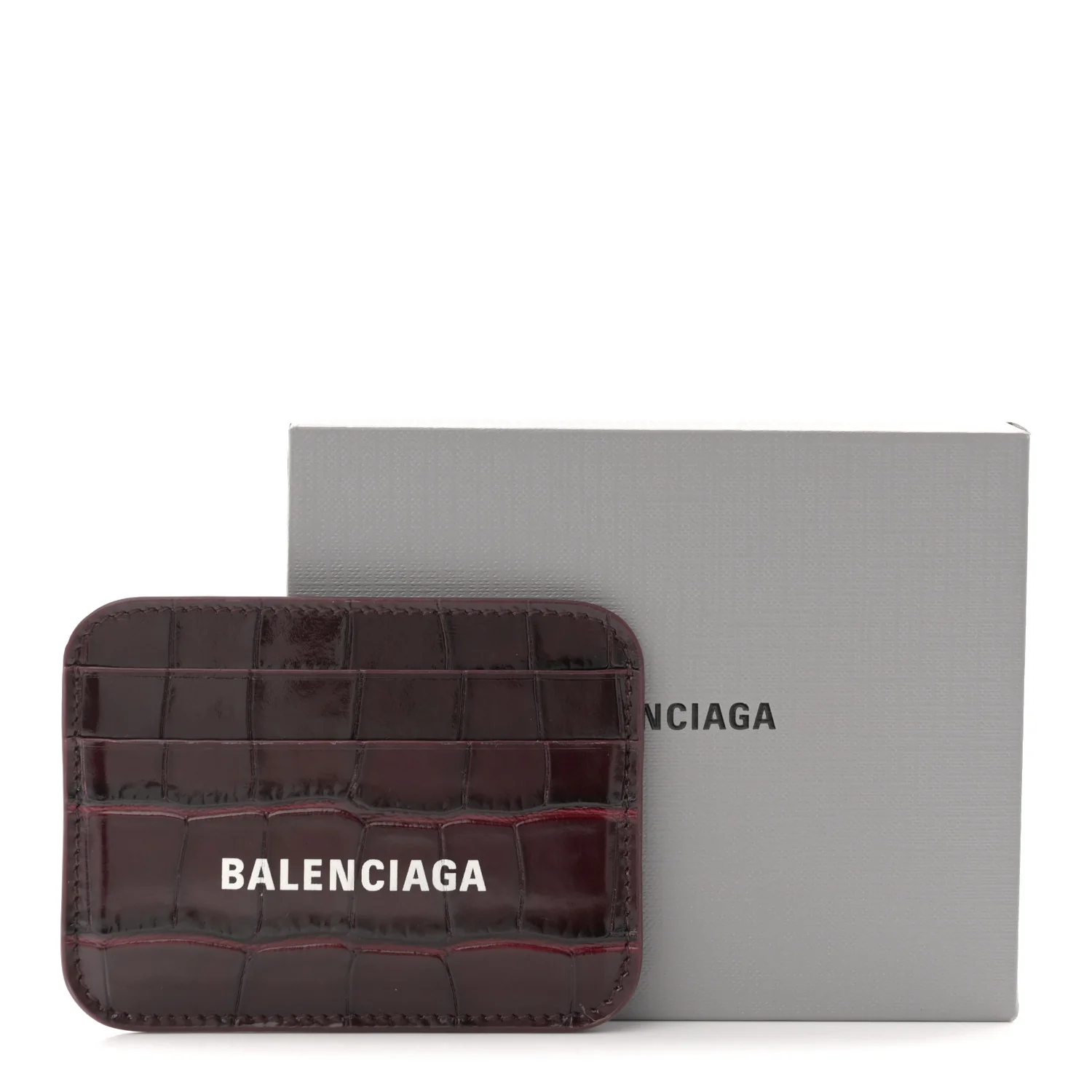 Shiny Calfskin Logo Crocodile Embossed Cash Rounded Card Holder Dark Red - Image 8