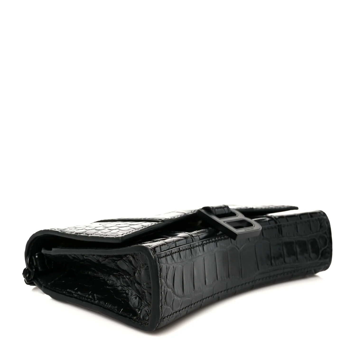 Shiny Calfskin Monochrome Crocodile Embossed Hourglass Chain Bag Black - Image 4