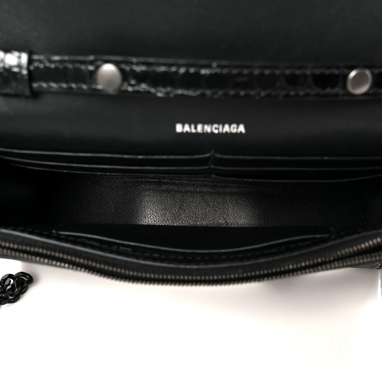 Shiny Calfskin Monochrome Crocodile Embossed Hourglass Chain Bag Black - Image 5