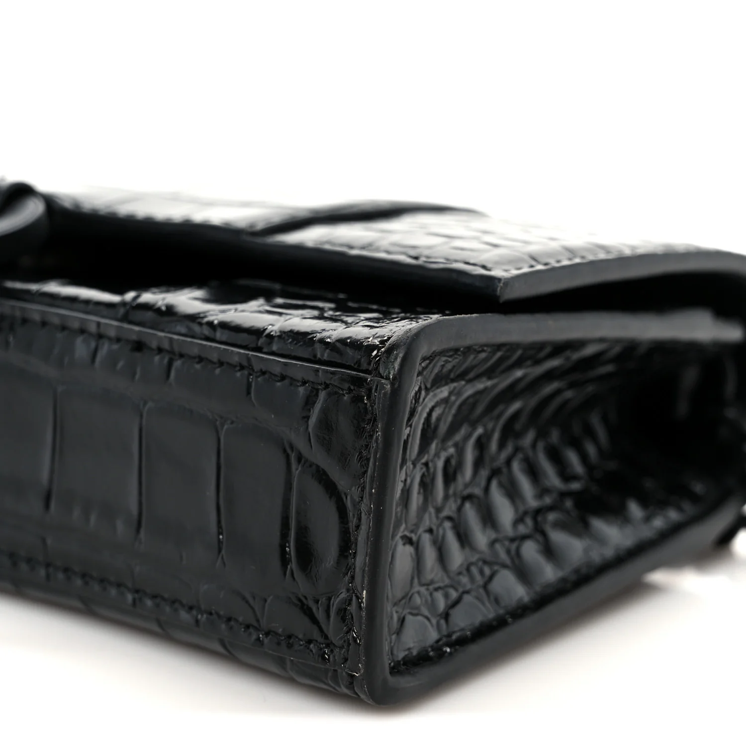Shiny Calfskin Monochrome Crocodile Embossed Hourglass Chain Bag Black - Image 11