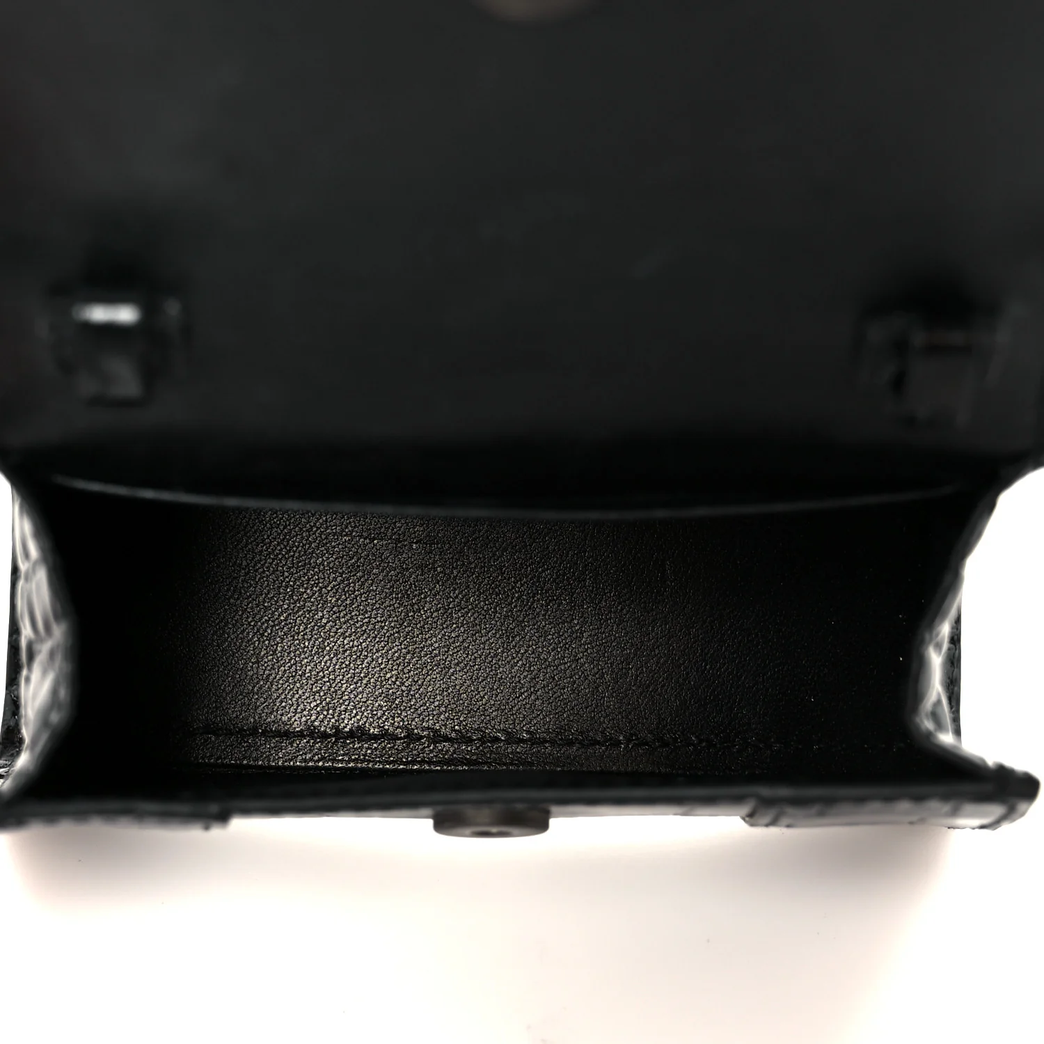 Shiny Calfskin Monochrome Crocodile Embossed Hourglass Top Handle Bag Mini Black - Image 5