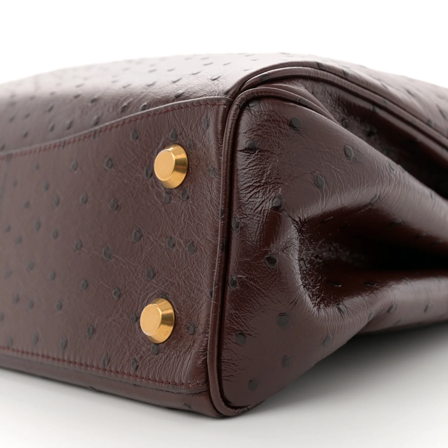 Shiny Calfskin Ostrich Embossed Medium Rodeo Top Handle Handbag Brown - Image 10
