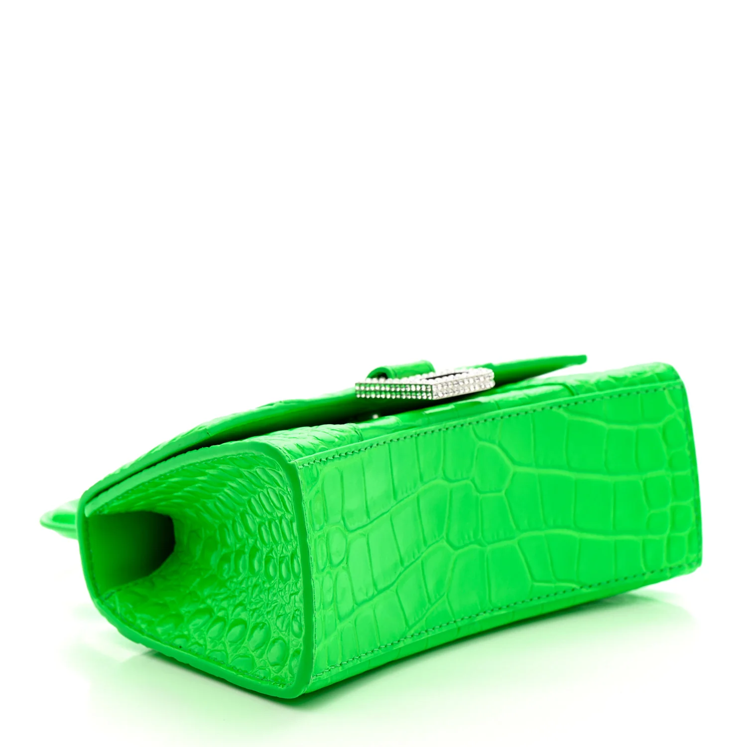 Shiny Calfskin Strass Crocodile Embossed Hourglass Top Handle Bag XS Fluo Green - Image 4