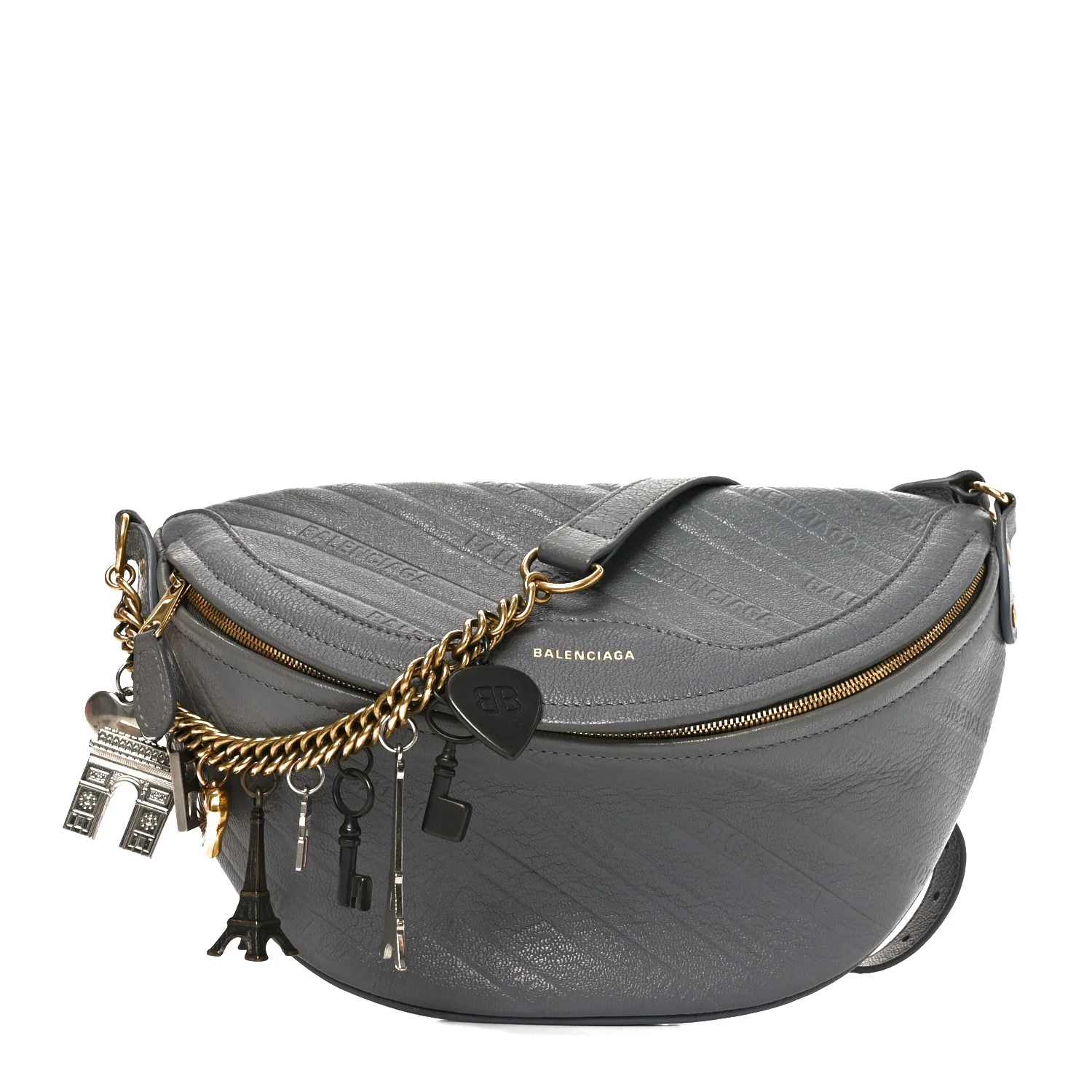 Shiny Goatskin Allover Logo Embossed XS Souvenir Belt Bag Gris