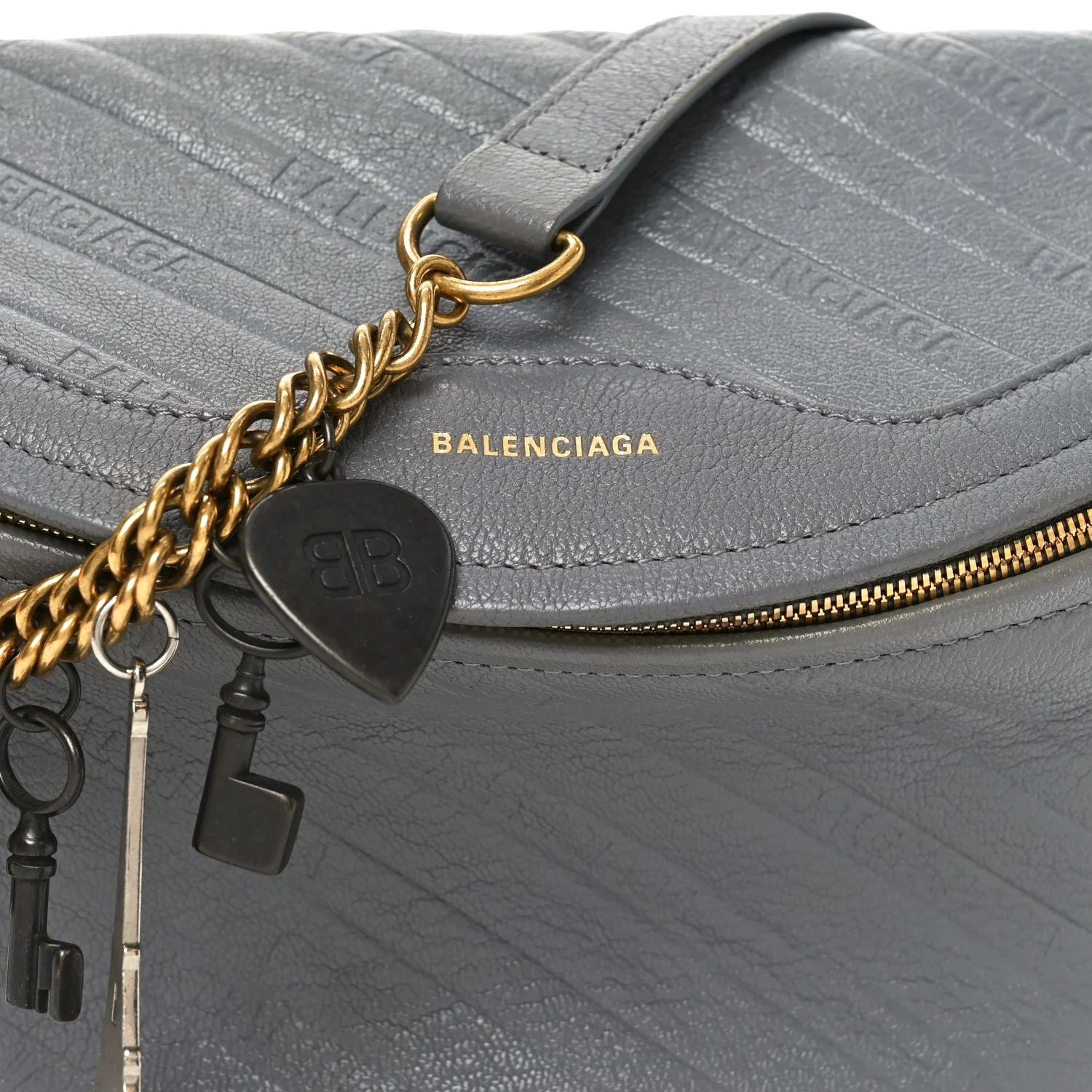 Shiny Goatskin Allover Logo Embossed XS Souvenir Belt Bag Gris - Image 8