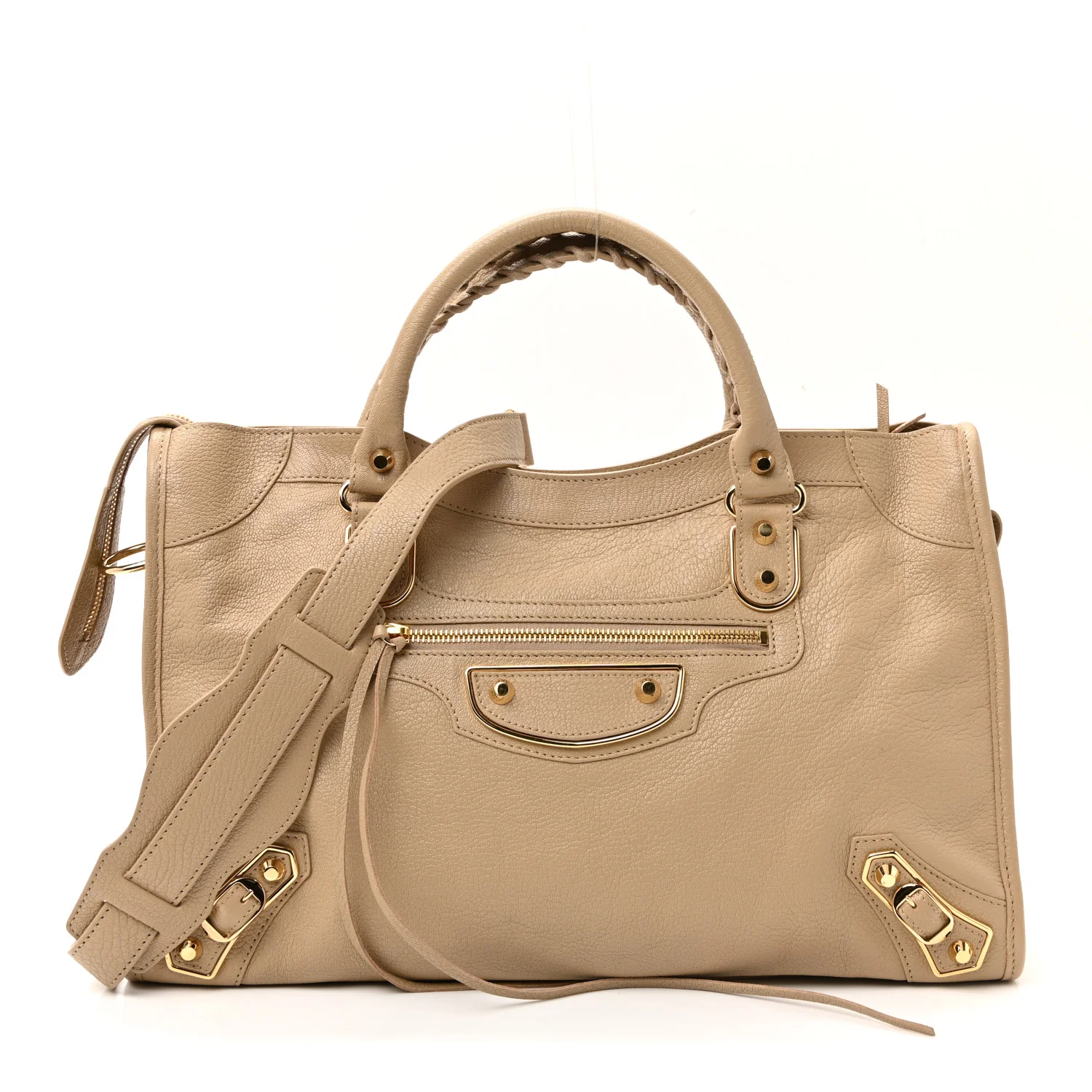 Shiny Goatskin Gold Metallic Edge Hardware City Beige Sahara