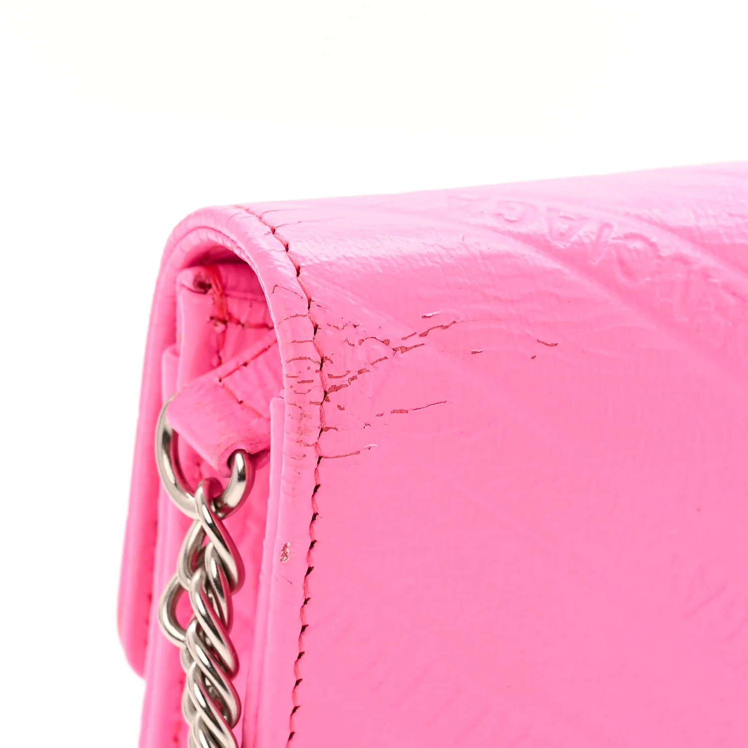 Shiny Goatskin Logo Embossed BB Wallet On Chain Acid Pink - Image 11