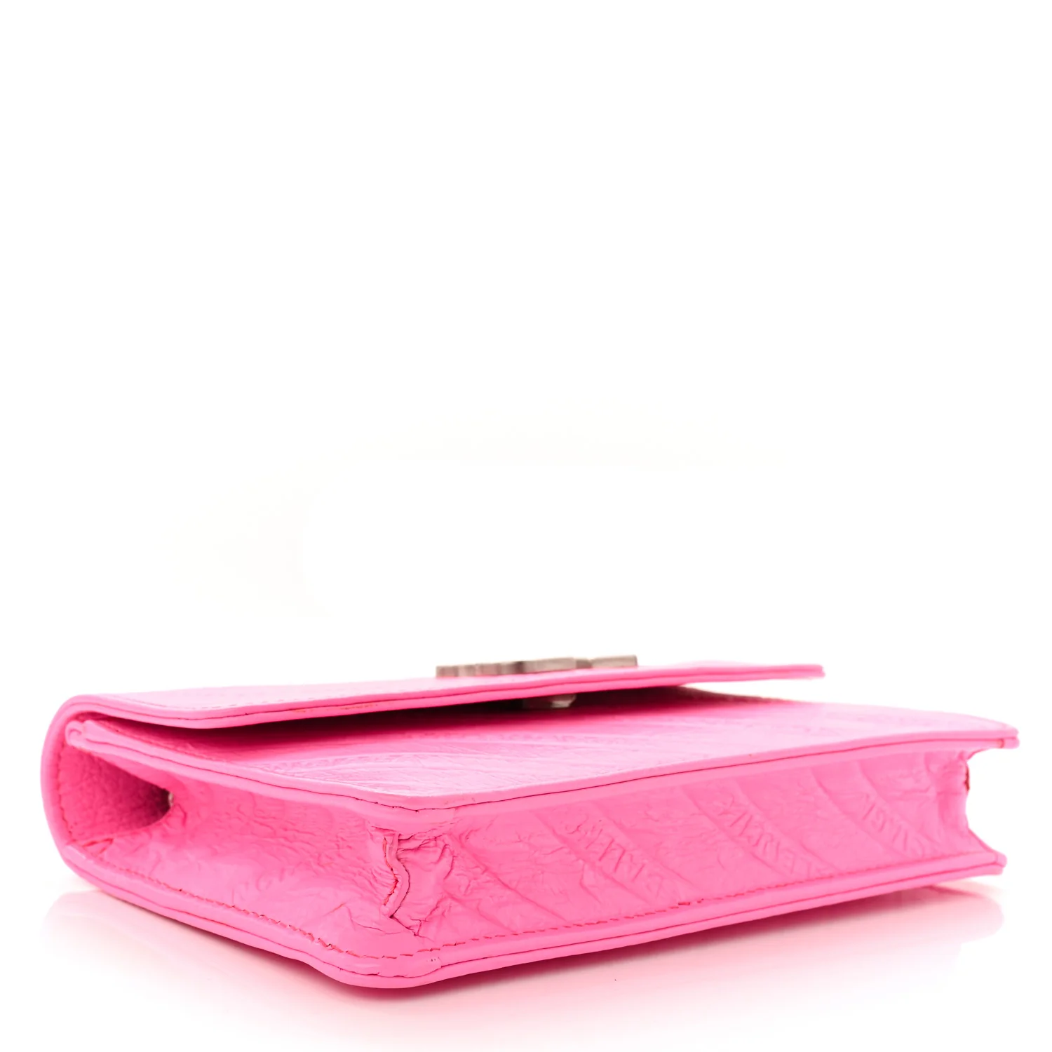 Shiny Goatskin Logo Embossed BB Wallet On Chain Acid Pink - Image 4