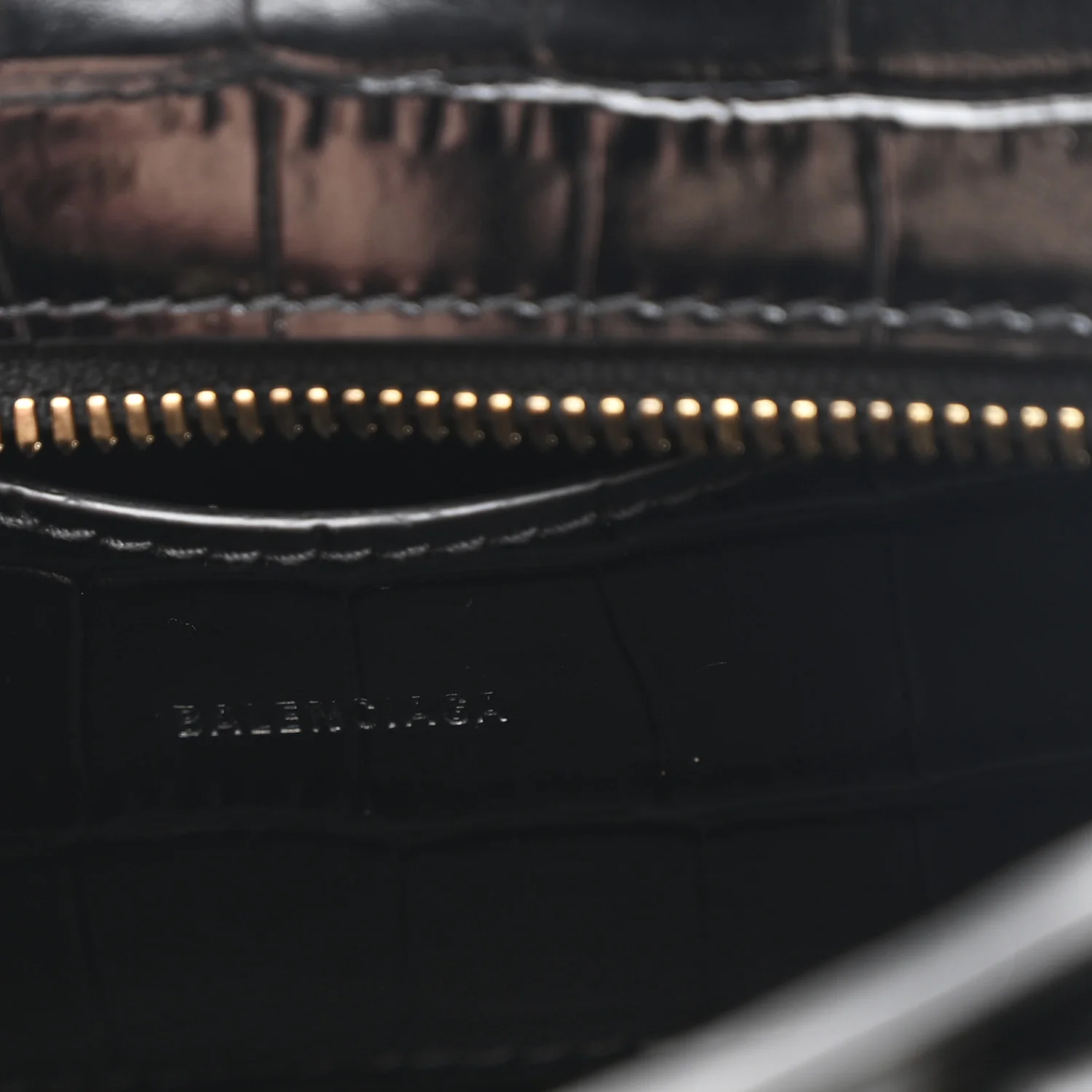 Shiny Supple Calfskin Crocodile Embossed Neo Classic Gold Hardware Nano City Crossbody Black - Image 6