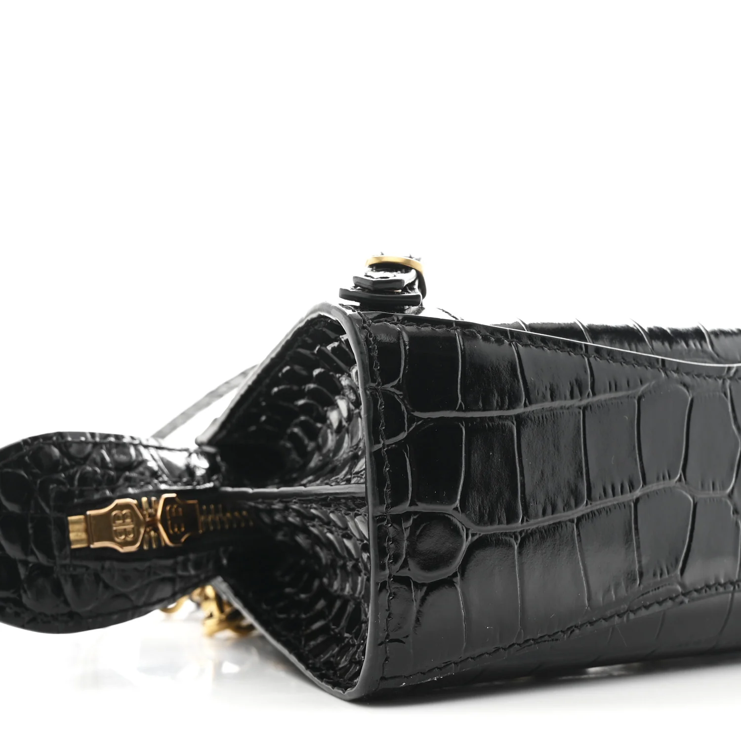 Shiny Supple Calfskin Crocodile Embossed Neo Classic Gold Hardware Nano City Crossbody Black - Image 8