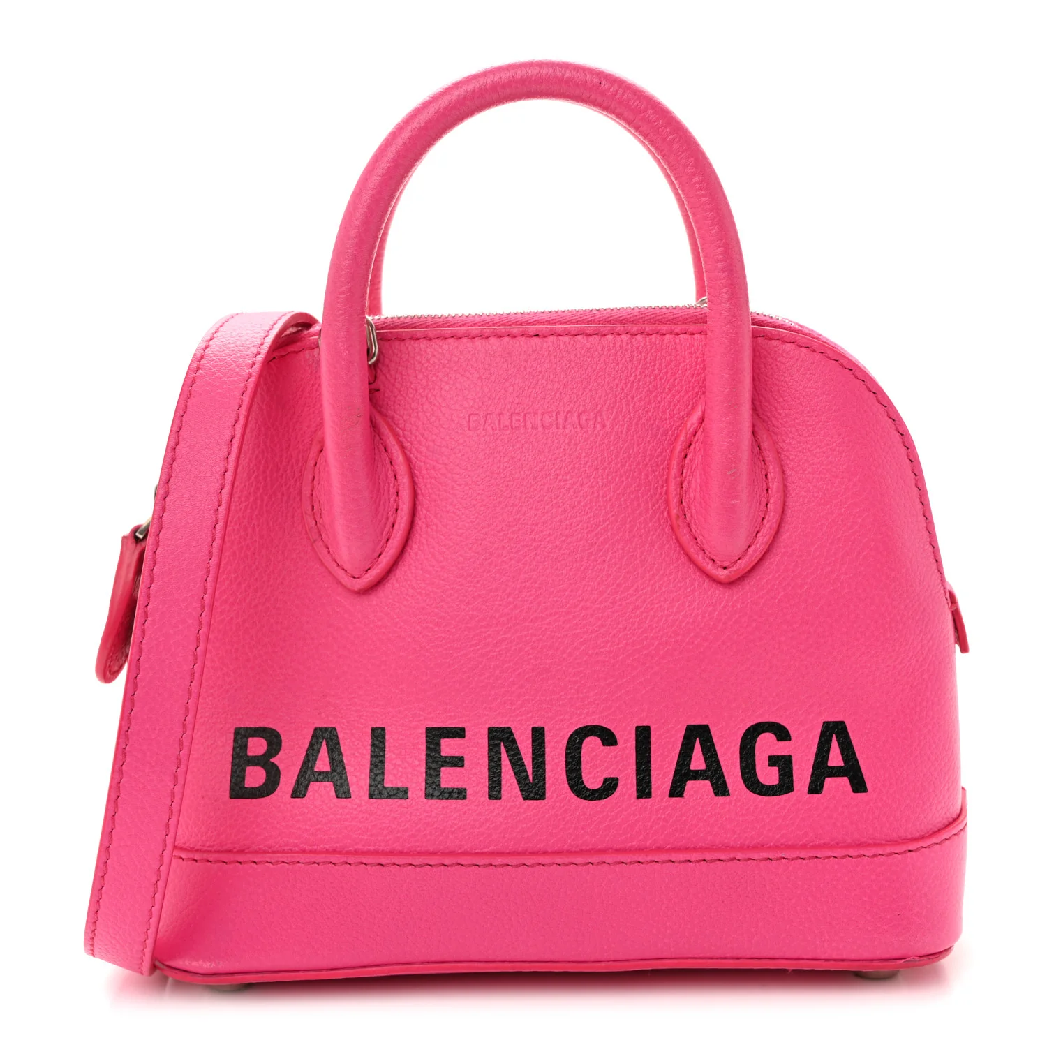Signature Grained Calfskin Logo XXS Ville Top Handle Bag Fuchsia
