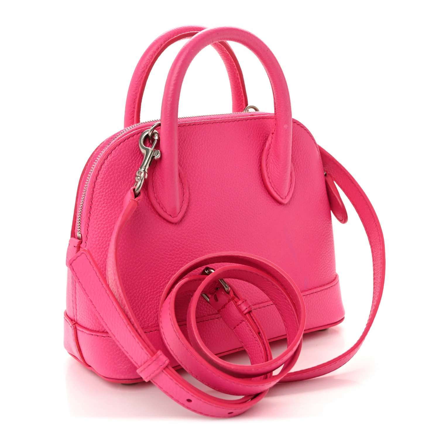 Signature Grained Calfskin Logo XXS Ville Top Handle Bag Fuchsia - Image 3