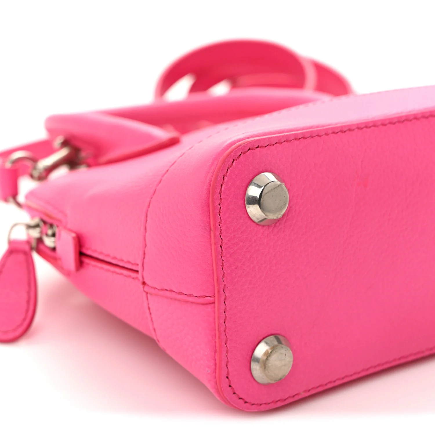 Signature Grained Calfskin Logo XXS Ville Top Handle Bag Fuchsia - Image 8