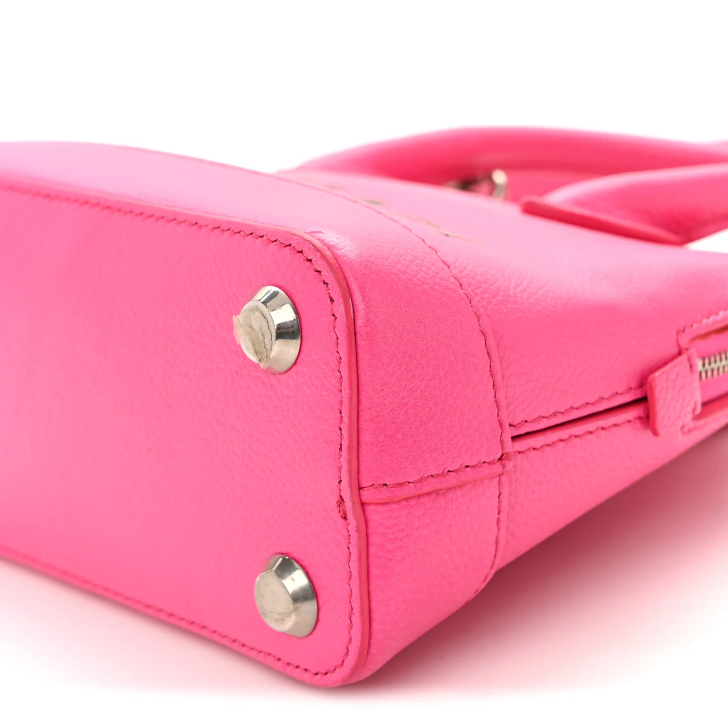 Signature Grained Calfskin Logo XXS Ville Top Handle Bag Fuchsia - Image 9