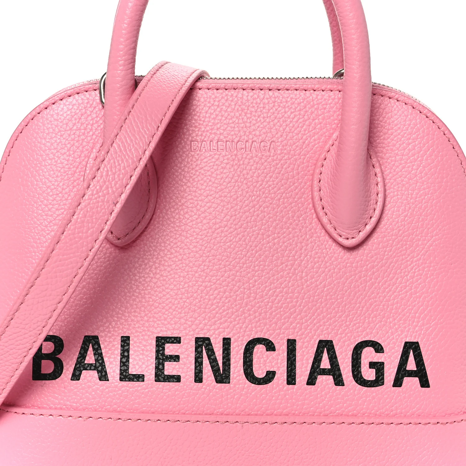 Signature Grained Calfskin Logo XXS Ville Top Handle Bag Rose Bubblegum Black - Image 10