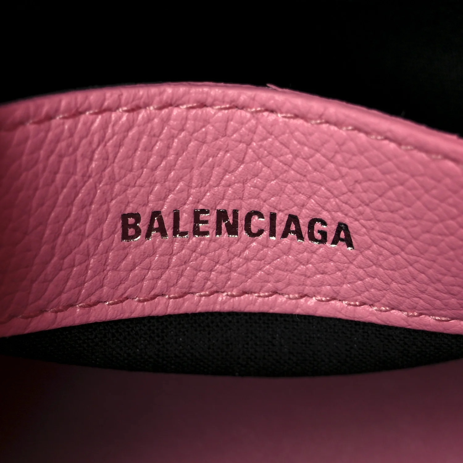 Signature Grained Calfskin Logo XXS Ville Top Handle Bag Rose Bubblegum Black - Image 6