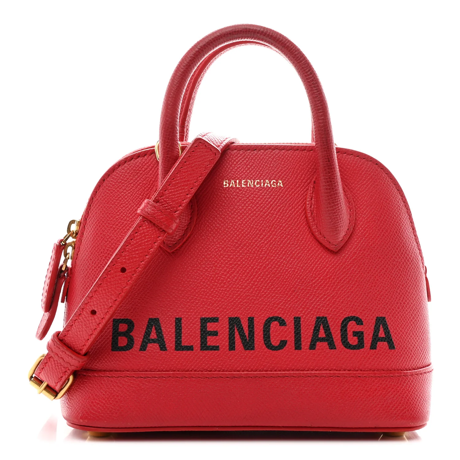 Signature Grained Calfskin Logo XXS Ville Top Handle Bag Rouge Lantern Black