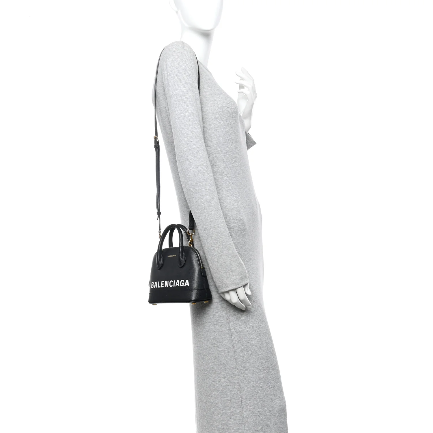 Signature Grained Calfskin XXS Ville Top Handle Bag Black White - Image 2
