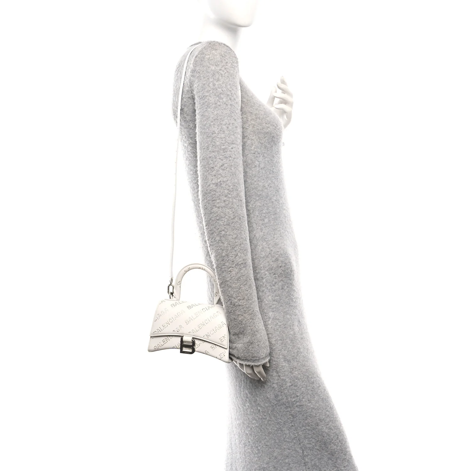 Smooth Calfskin Crystal Diagonal Allover Logo Hourglass Top Handle Bag XS Optic White - Image 2