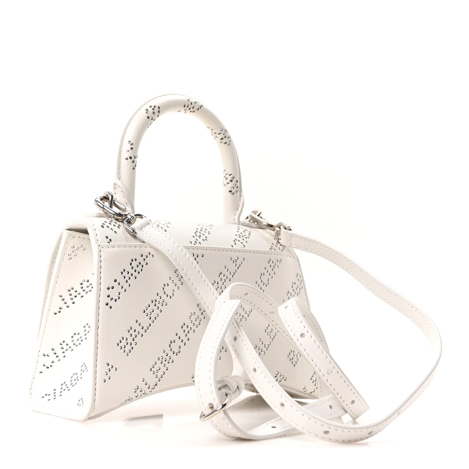 Smooth Calfskin Crystal Diagonal Allover Logo Hourglass Top Handle Bag XS Optic White - Image 3