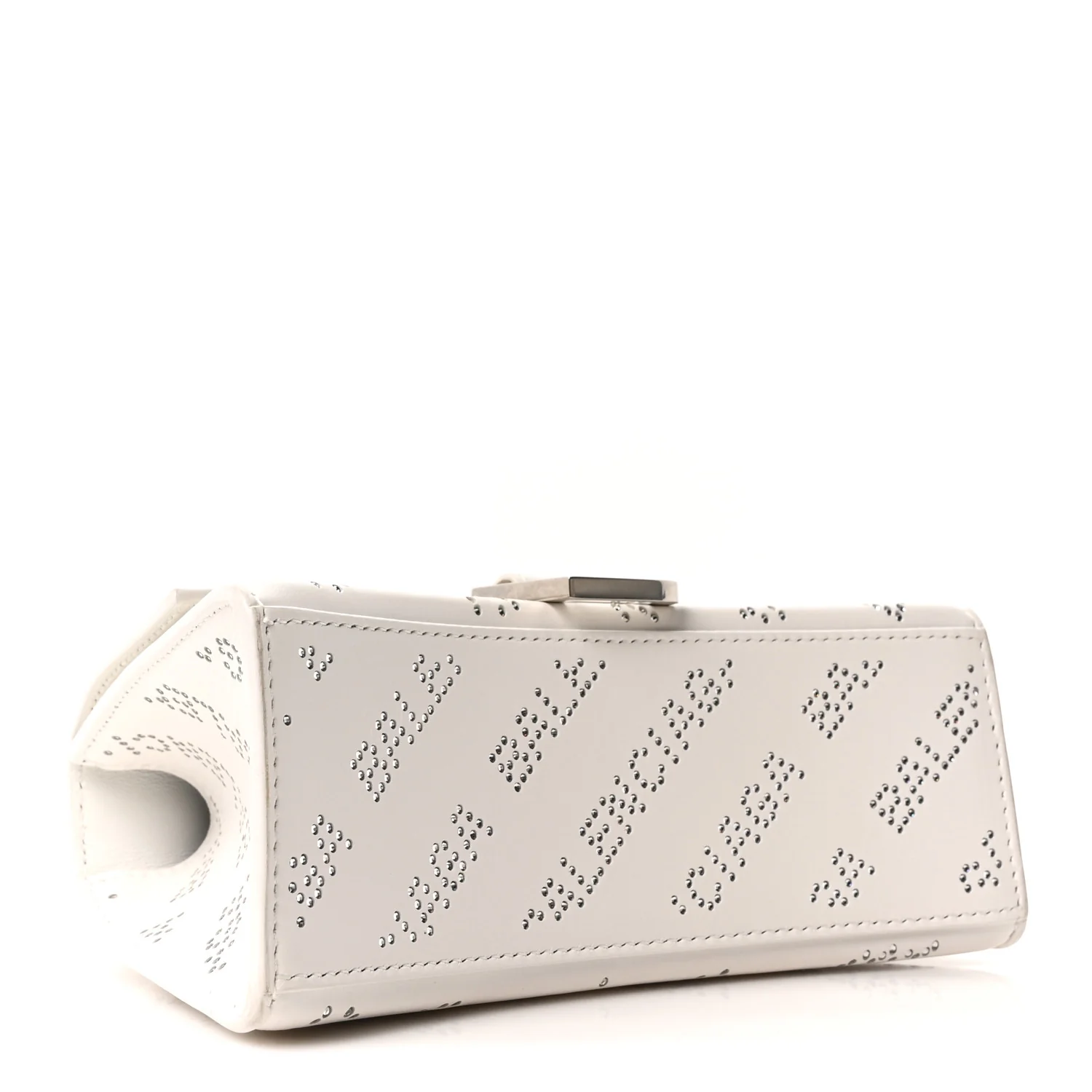 Smooth Calfskin Crystal Diagonal Allover Logo Hourglass Top Handle Bag XS Optic White - Image 4
