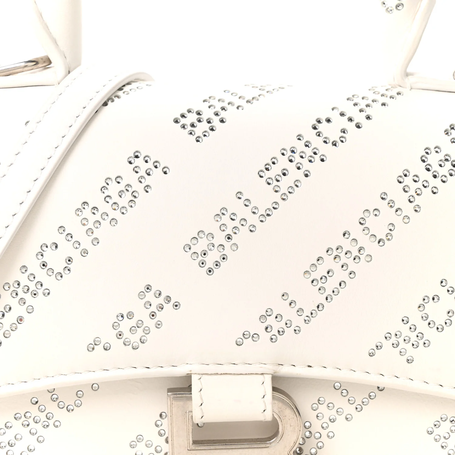Smooth Calfskin Crystal Diagonal Allover Logo Hourglass Top Handle Bag XS Optic White - Image 9