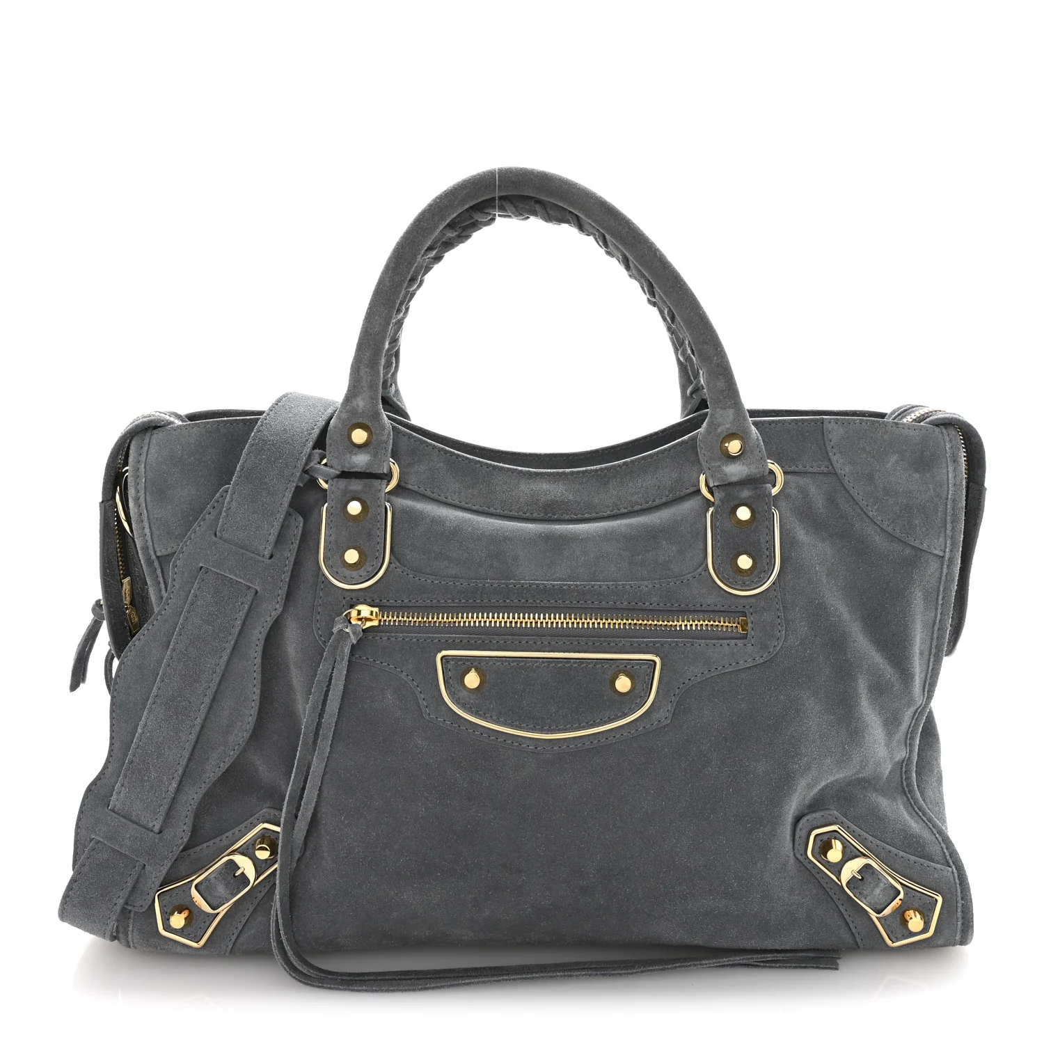 Suede Gold Metallic Edge Hardware City Gris Plomb