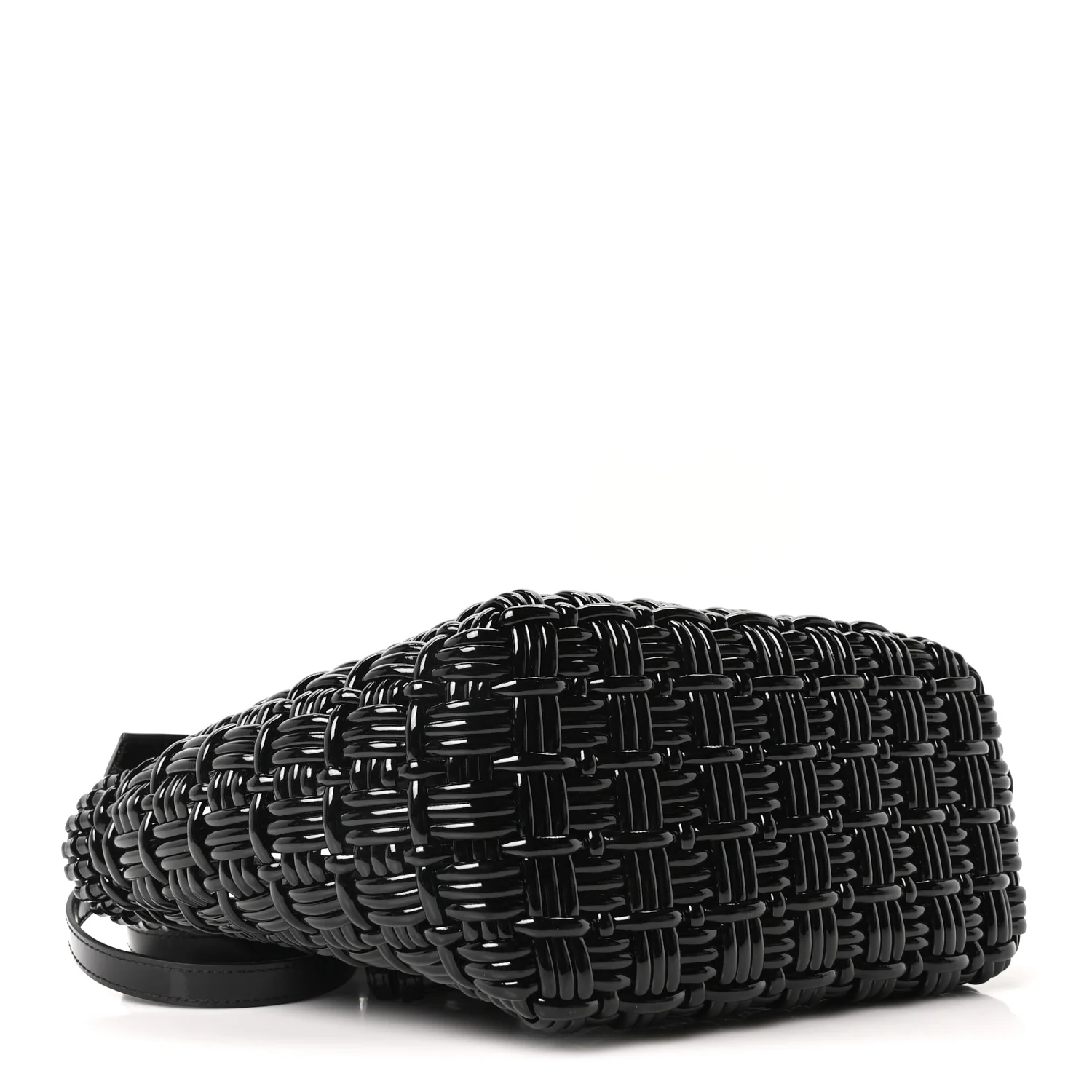 Varnished Faux Calfskin Braided XS Bistro Basket Black - Image 4