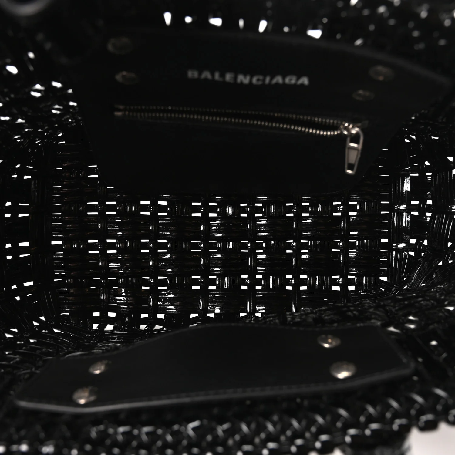 Varnished Faux Calfskin Braided XS Bistro Basket Black - Image 5