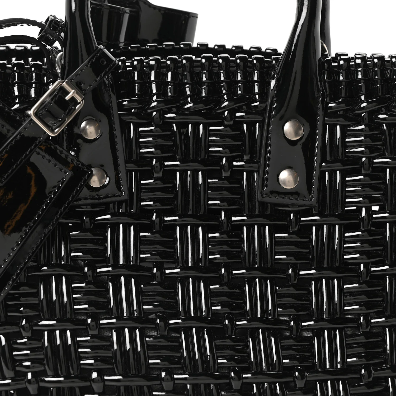 Varnished Faux Calfskin Braided XS Bistro Basket Black - Image 7