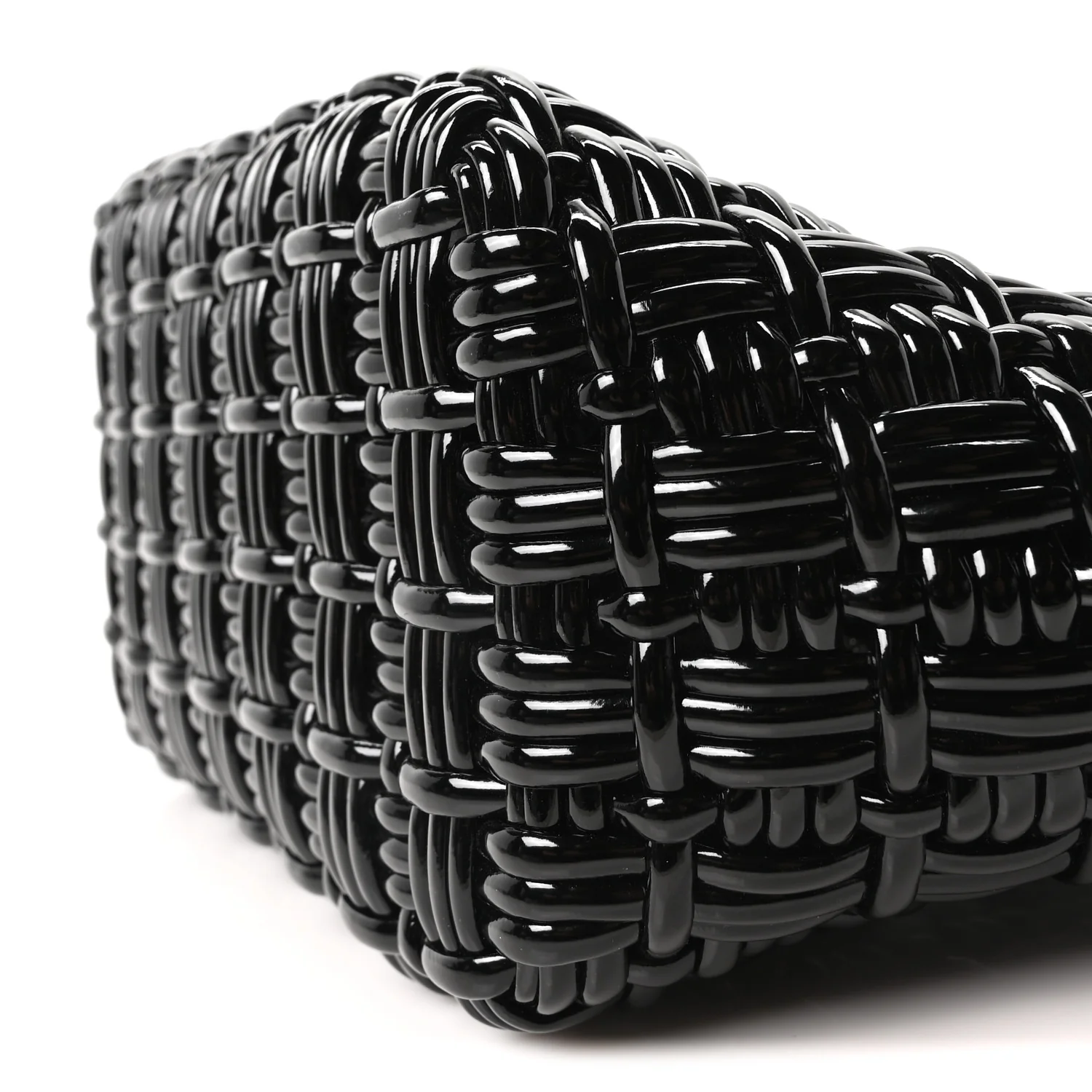 Varnished Faux Calfskin Braided XS Bistro Basket Black - Image 9
