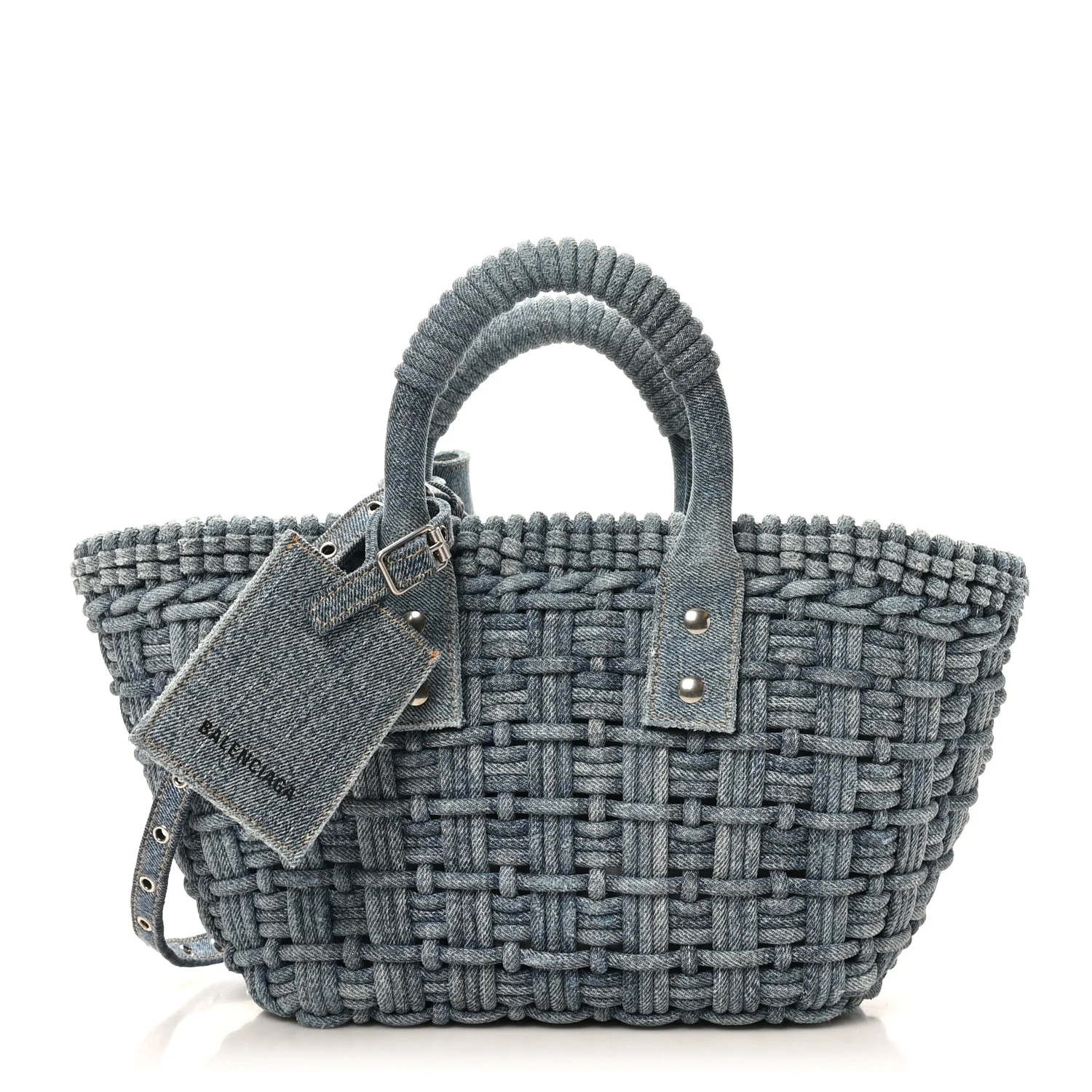 Washed Frayed Denim Braided XS Bistro Basket Blue